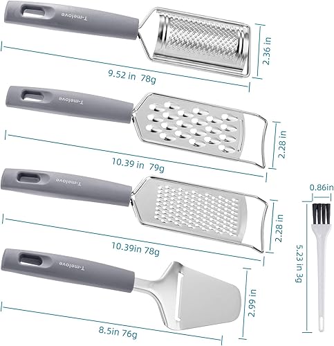 Miniatura 4 de T-melove Juego de 5 ralladores de queso de acero inoxidable con asa, rallador multiusos de alimentos de cocina para verduras, frutas, jengibre,