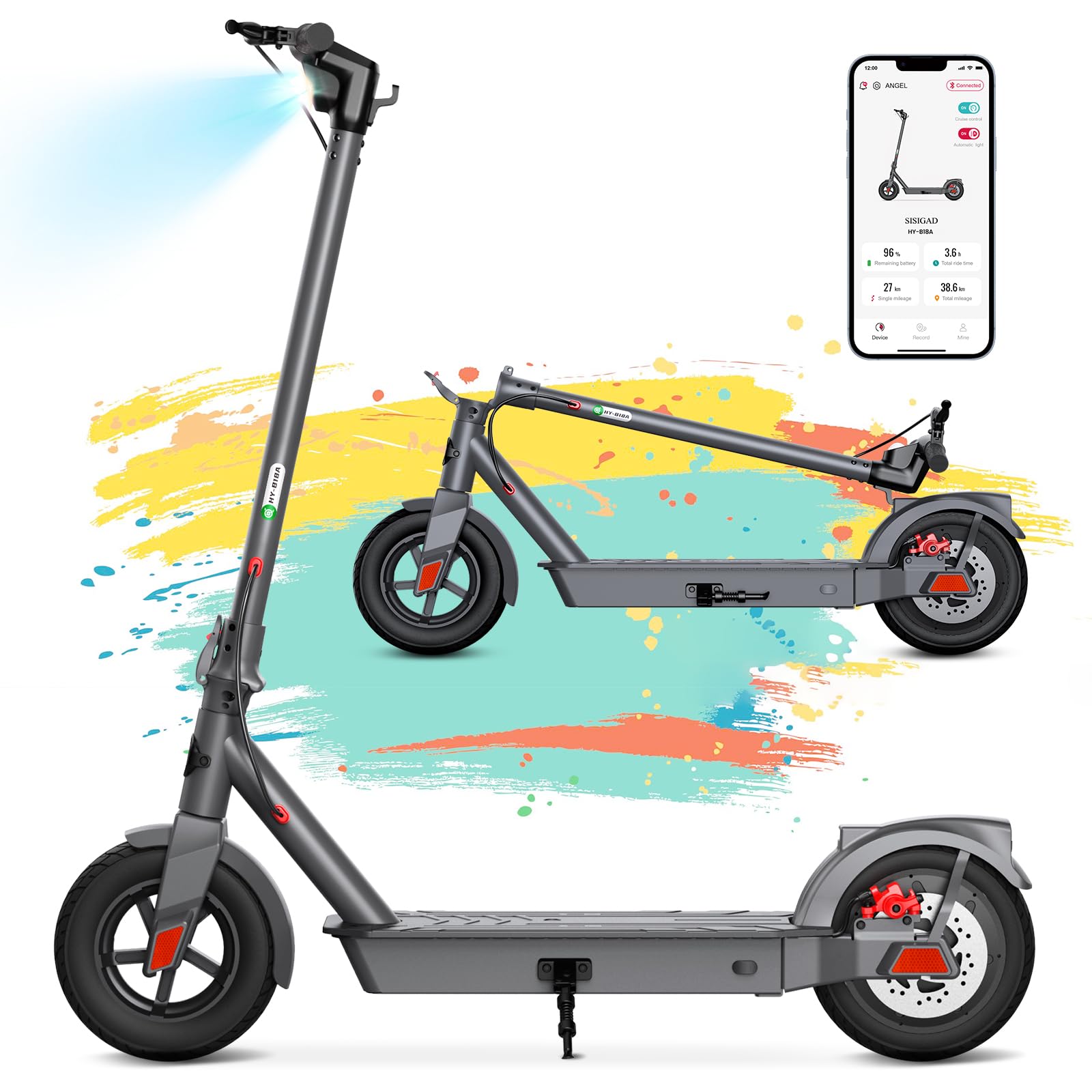 SISIGAD Patinete eléctrico de 10 Pulgadas para Adultos con aplicación, Motor eléctrico de 350 W, batería de 36 V, 10,4 Ah, 20 km/h, Scooter eléctrico, con Doble Freno (no Abe)