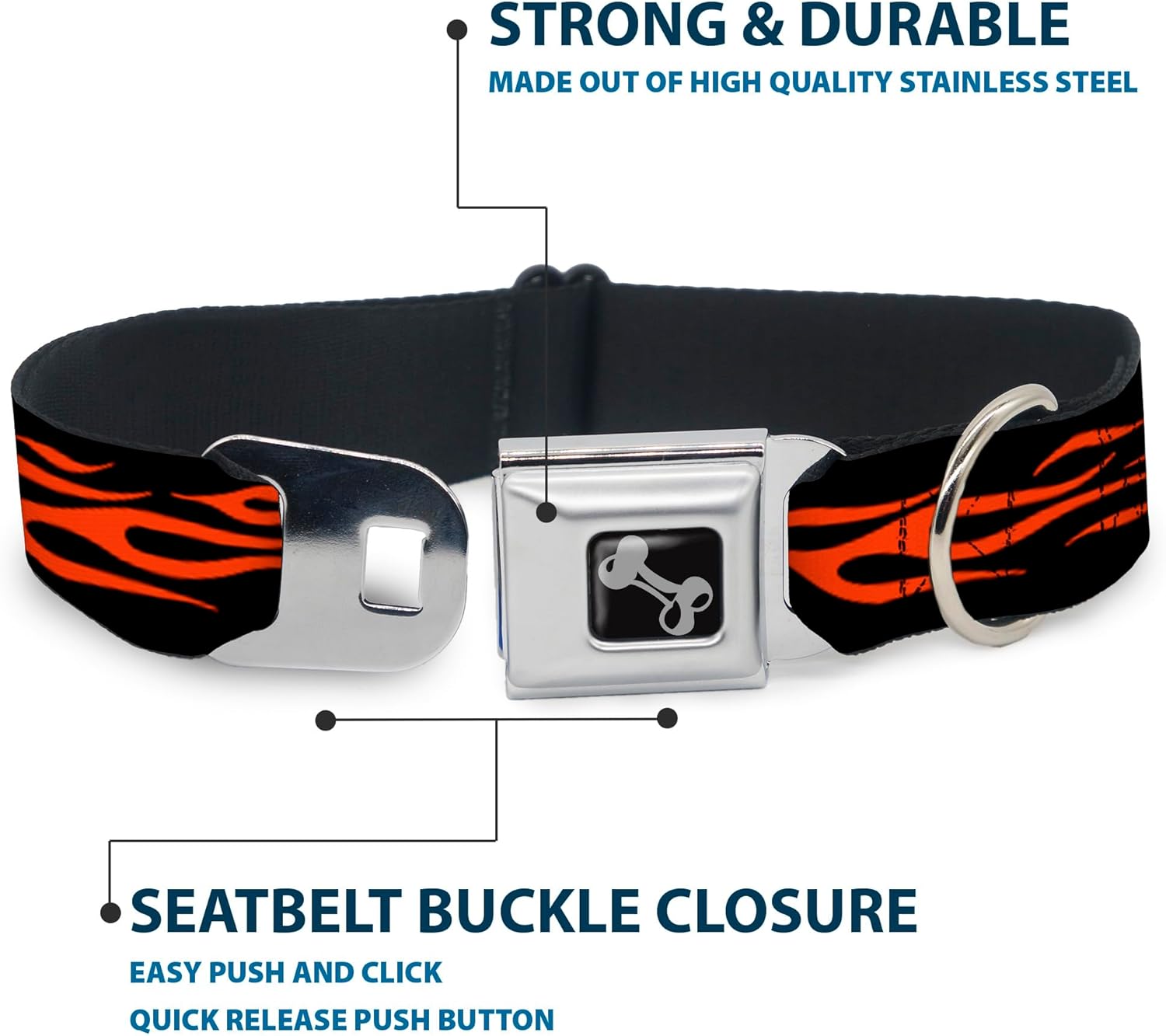 Buckle-Down Seatbelt Buckle Dog Collar - Flame Orange - 1" Wide - Fits 9-15" Neck - Small