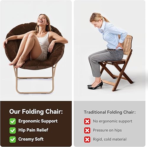 Miniatura 9 de MoNiBloom Silla redonda plegable de piel sintética para dormitorio, sala de estar, dormitorio, marco de metal plegable, de gran tamaño, cómoda,