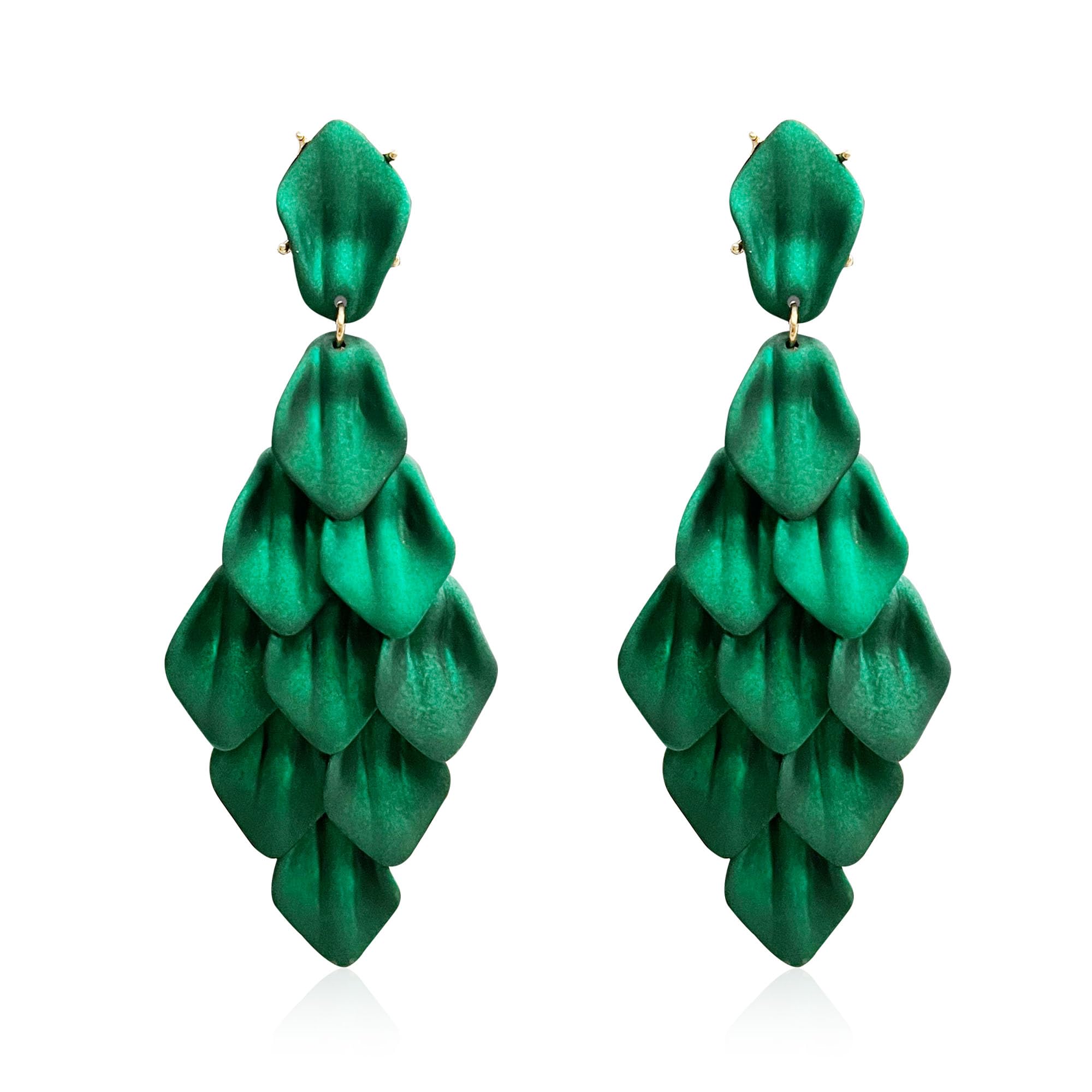 Just Follow Acrylic Rose Petal Tassel Drop Dangle Earrings Bohemian Long Layer Flower Statement Earrings for Women Gifts