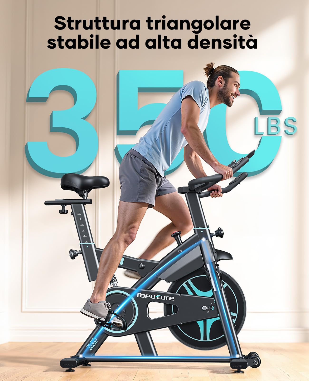 Toputure Cyclette da Casa con App, Cyclette per Casa con Resistenza Magnetica 0-100%, Volano da 15 kg, Sistema di Ammortizzazione, Schermo LCD, Supporto fino a 160 kg