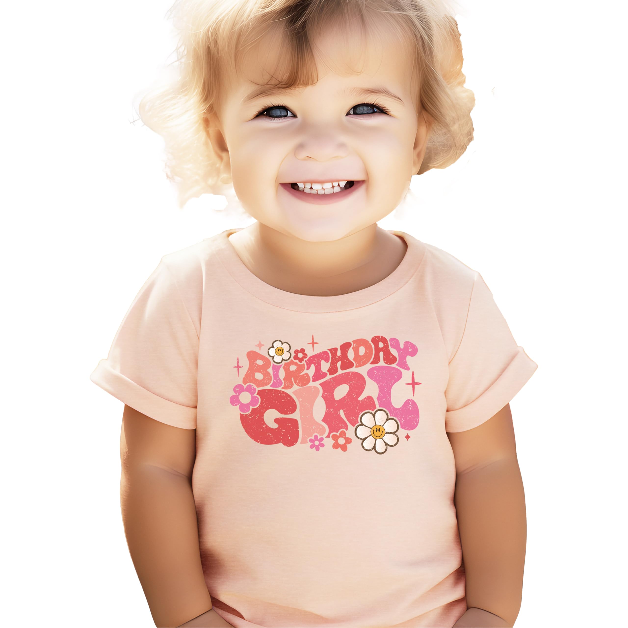 Birthday Girl Groovy Daisies Shirt for All-Ages Birthday Outfit for Baby and Toddler Youth Girls Peach Shirt Youth Medium