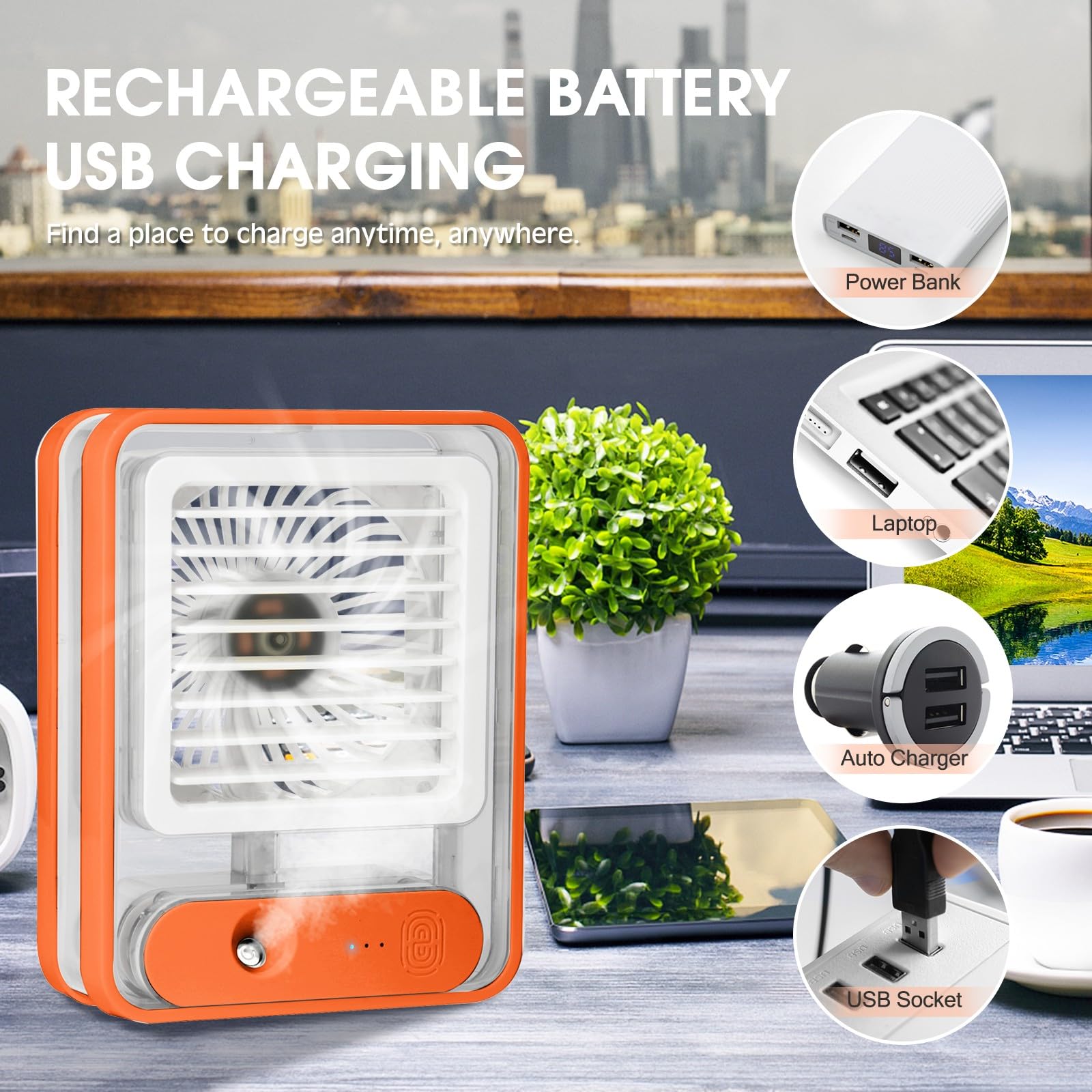 Techking (15 YEARS WARRANTY Cooler Fan Misting Fan, 3 Speed Wind, Desktop Humidifier with Water Tank, Portable Personal Mister Spray Water Mist Fan for Travel, Office, Indoor & Outdoor 2