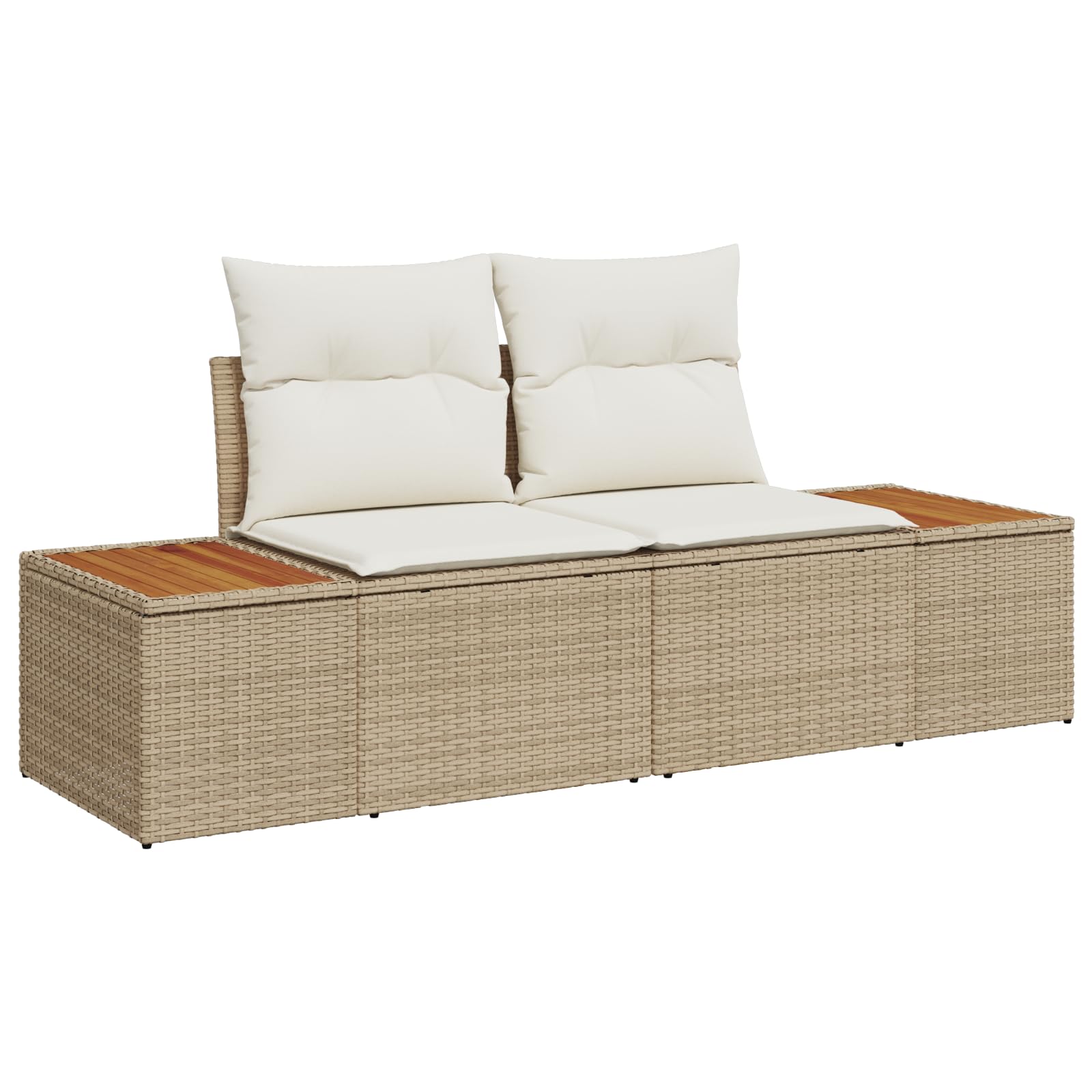 Juego de 6 sofás de jardín con cojines beige de polirratán de acacia, sofá modular de jardín, muebles de relax, muebles de terraza, juego de muebles de jardín