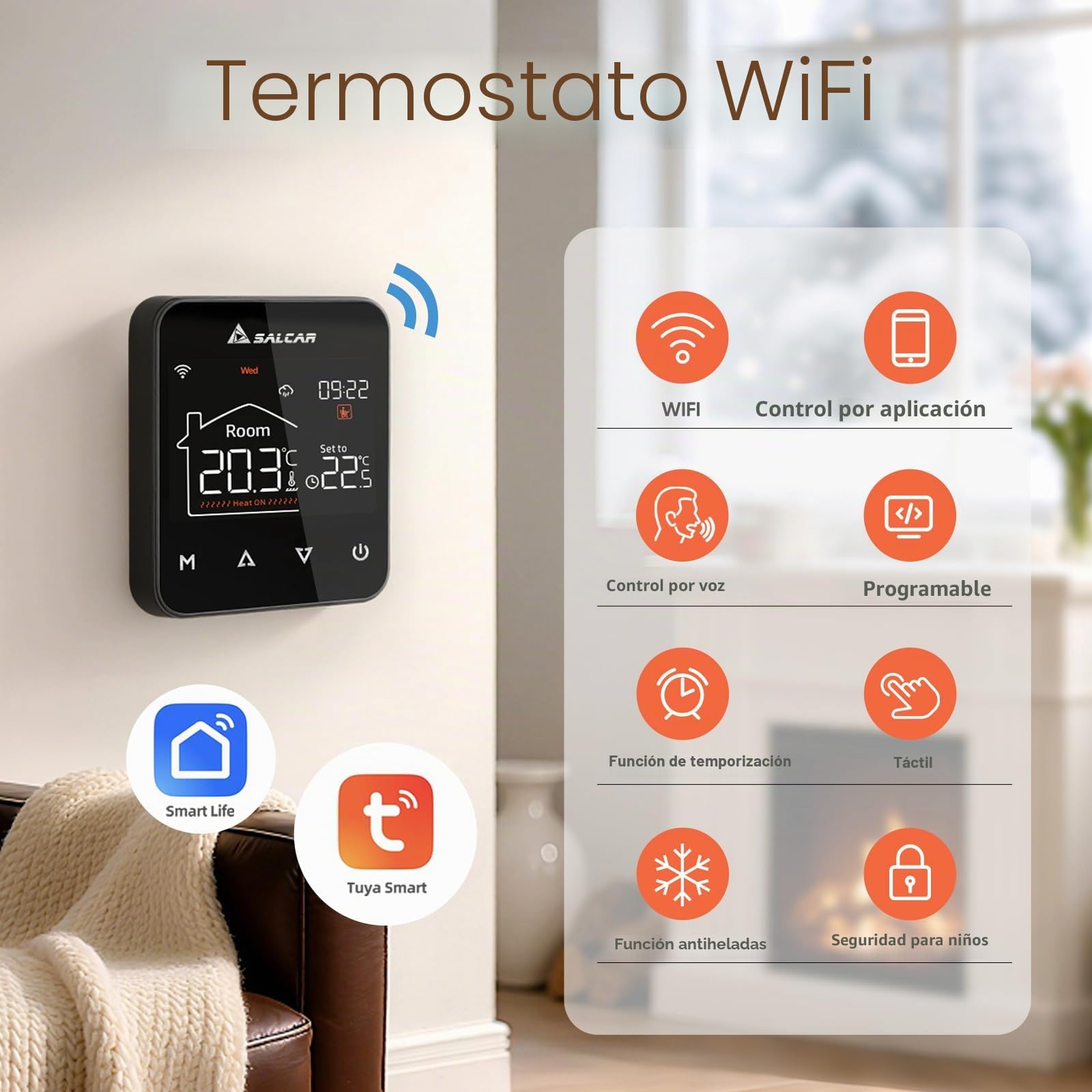 SALCAR Termostato WiFi Smart para calefacción por suelo radiante de agua, programable, LCD, termostato de habitación, caldera wifi, termostato, calefacción digital, compatible con Alex Google Home 3 A