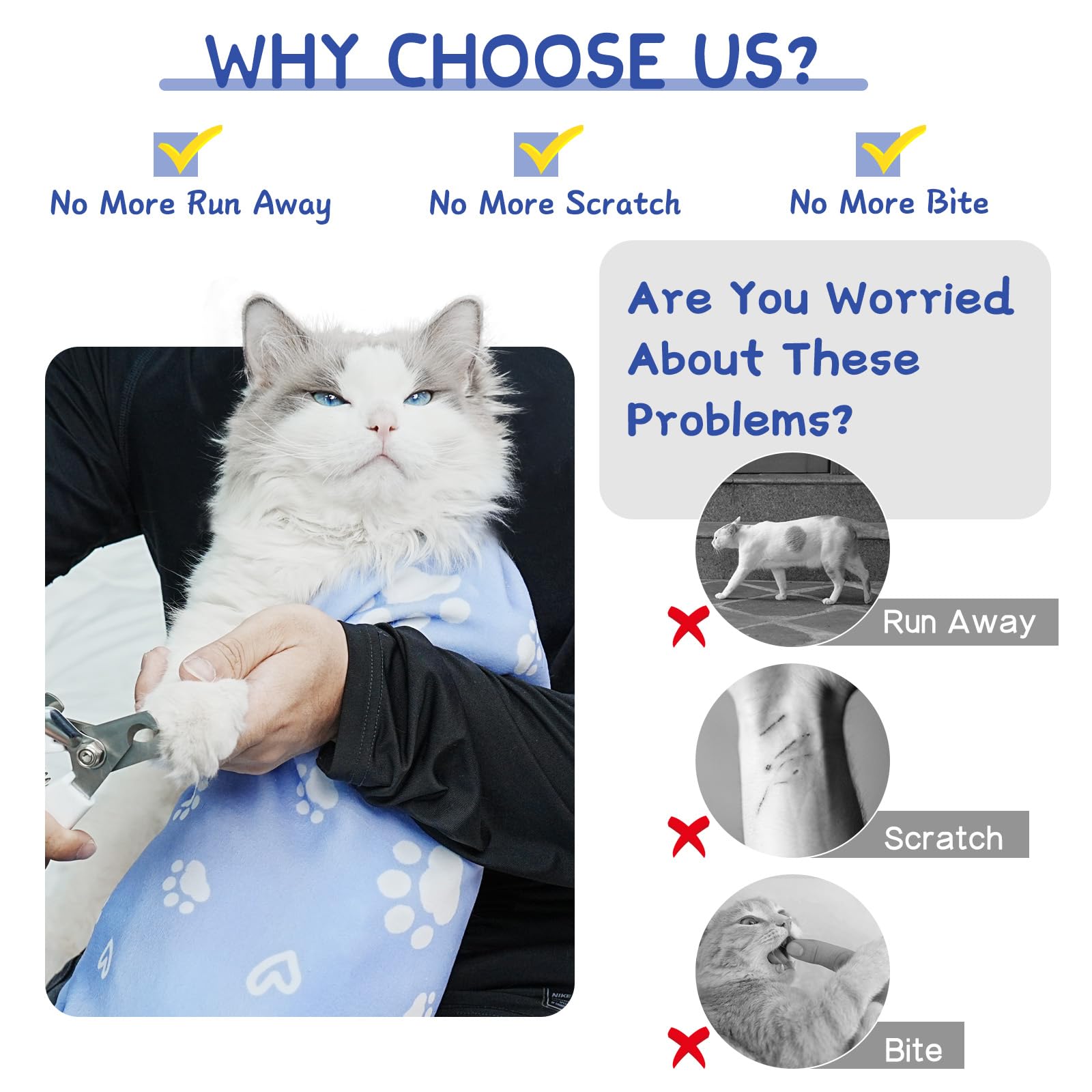 Marnonsis Cat Wrap for Cutting Nails, Self-Adhesive for Grooming, Anti-Scratch Cat Swaddle Wrap for Medicine, Nail Clipping, Teeth Brushing, Ear Cleaning