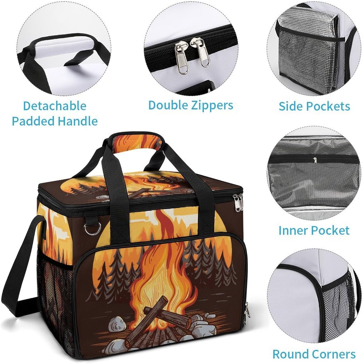 Insulated Picnic Backpack Tote Bag, Large Capacity 30L Bonfire Cooler Bag Leakproof Beach Bags Portable Lunch Box Waterproof Picnic Basket for Beach Camping BBQ