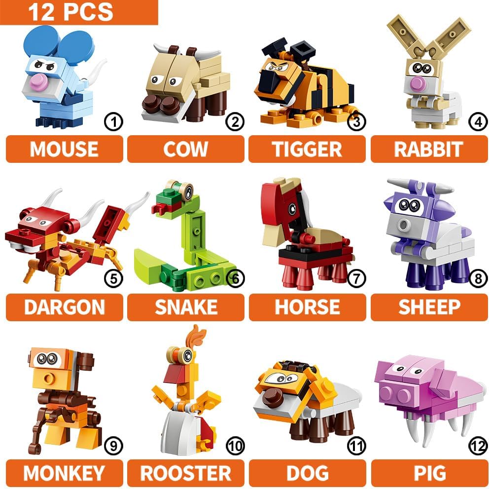 UMEELR 12Pcs PreFilled Easter Eggs with Animals Building Blocks, 12 in 1 Egg Surprise Toys Set for Kids Easter Egg Hunt, Basket Filler, Easter Party Favors Stuffers, Classroom Prize Toys