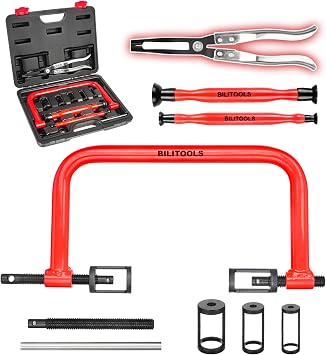 BILITOOLS 13pcs Valve Spring Compressor Tools with Straight Valve Stem Seal Plier, Valve Lapping/Grinding Tool for ATV, Car, Motorcycle, and Small Engine Equipment