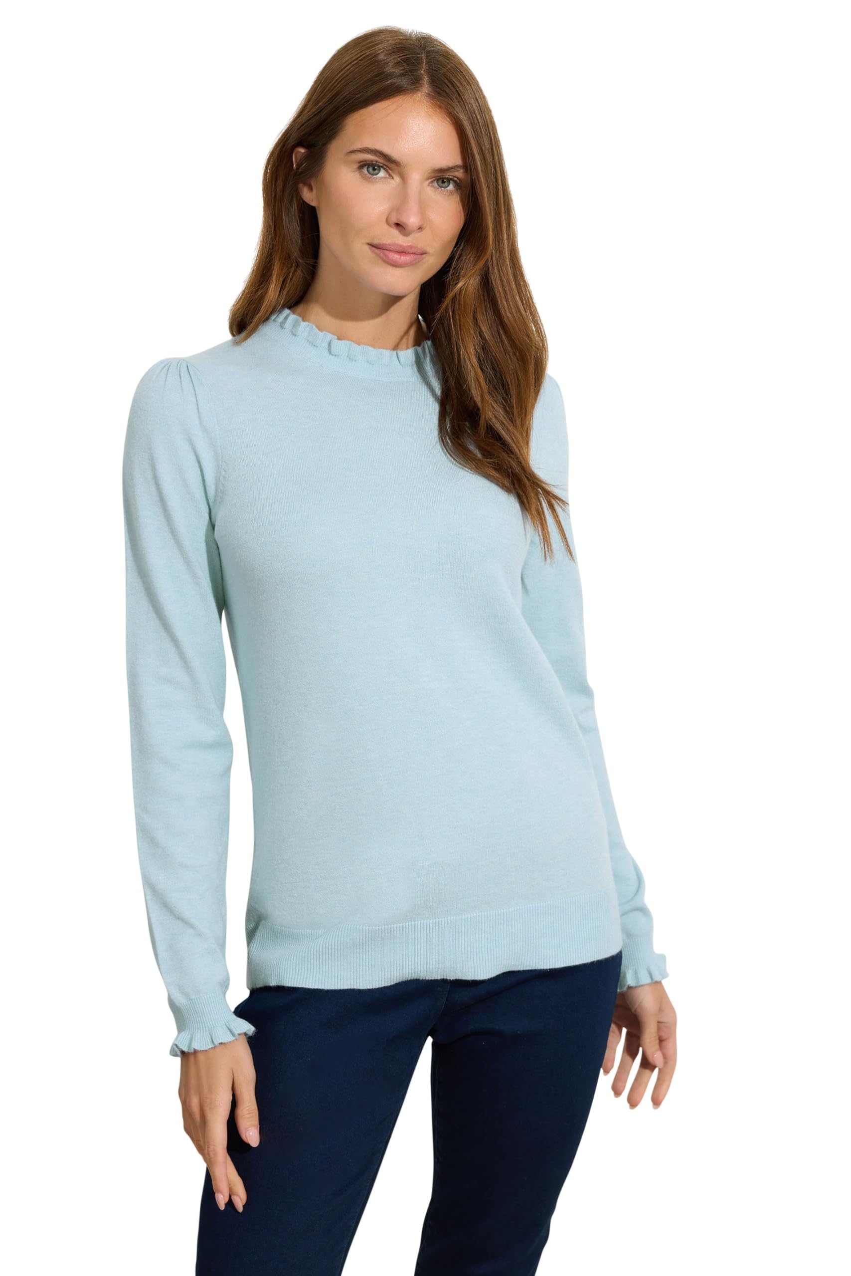 M&Co Women's Light Blue Frill Neck Knitted Jumper