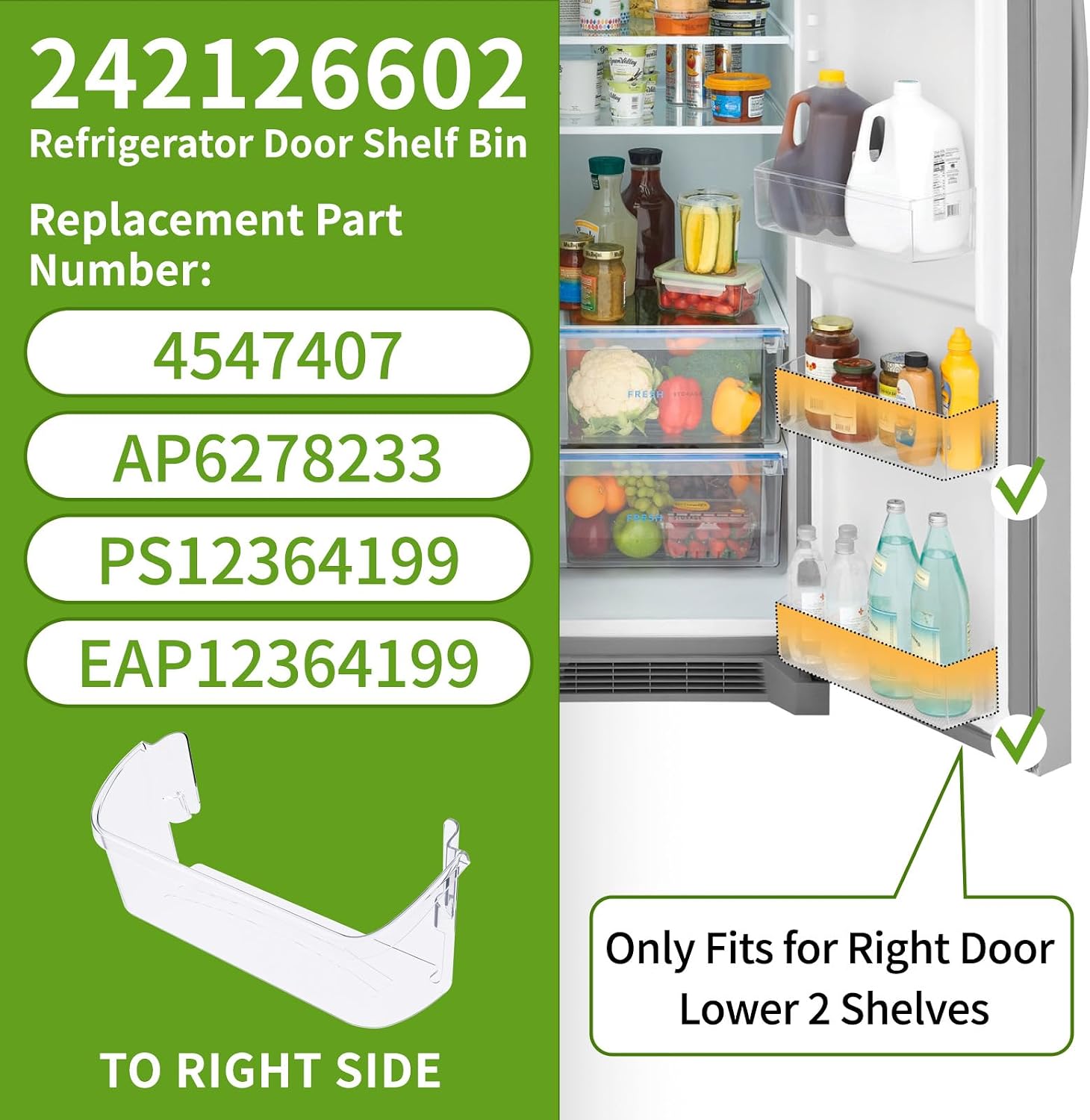 242126602 Refrigerator Door Shelf Bin Replacement(Right Lower Door Bin)