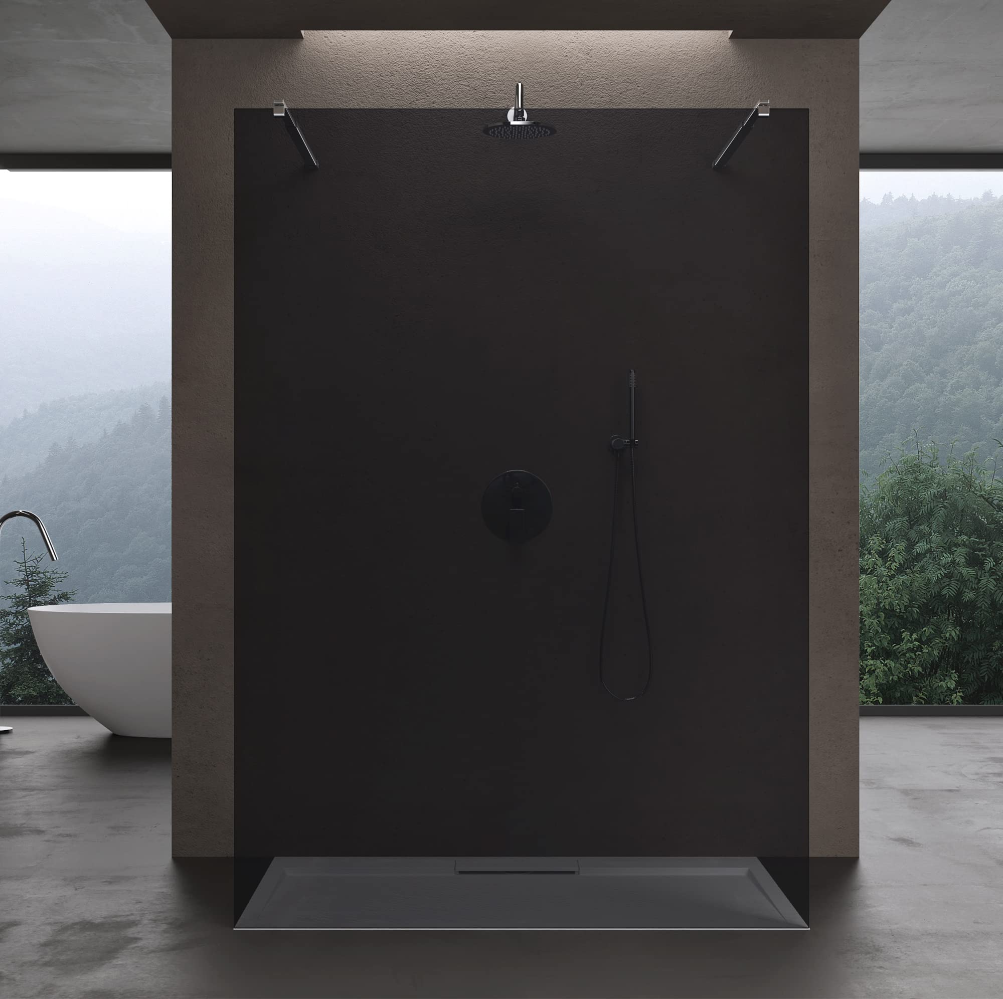 doporro Parete Doccia Walk-In Fissa 80x200 cm con 2 Barre Telescopiche