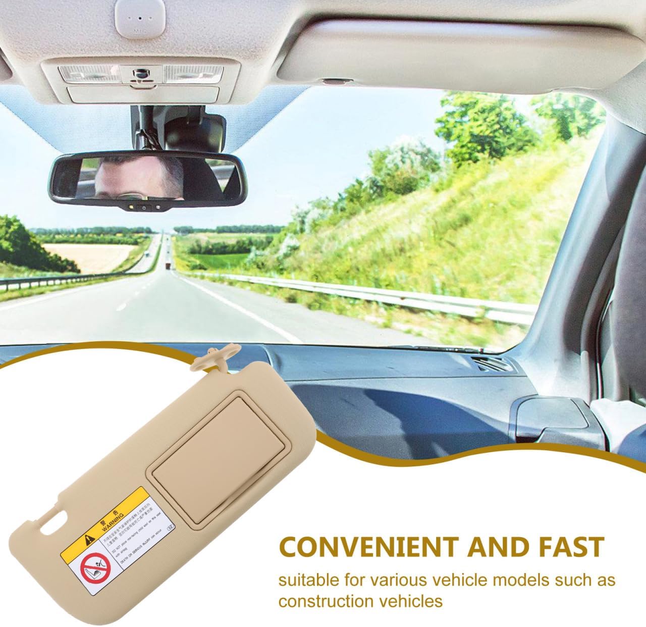 STOBAZA Auto Sun Visor Passenger Side Sun Visor Replacement Car Mirror Replacement Easy Install Fit Multiple Models