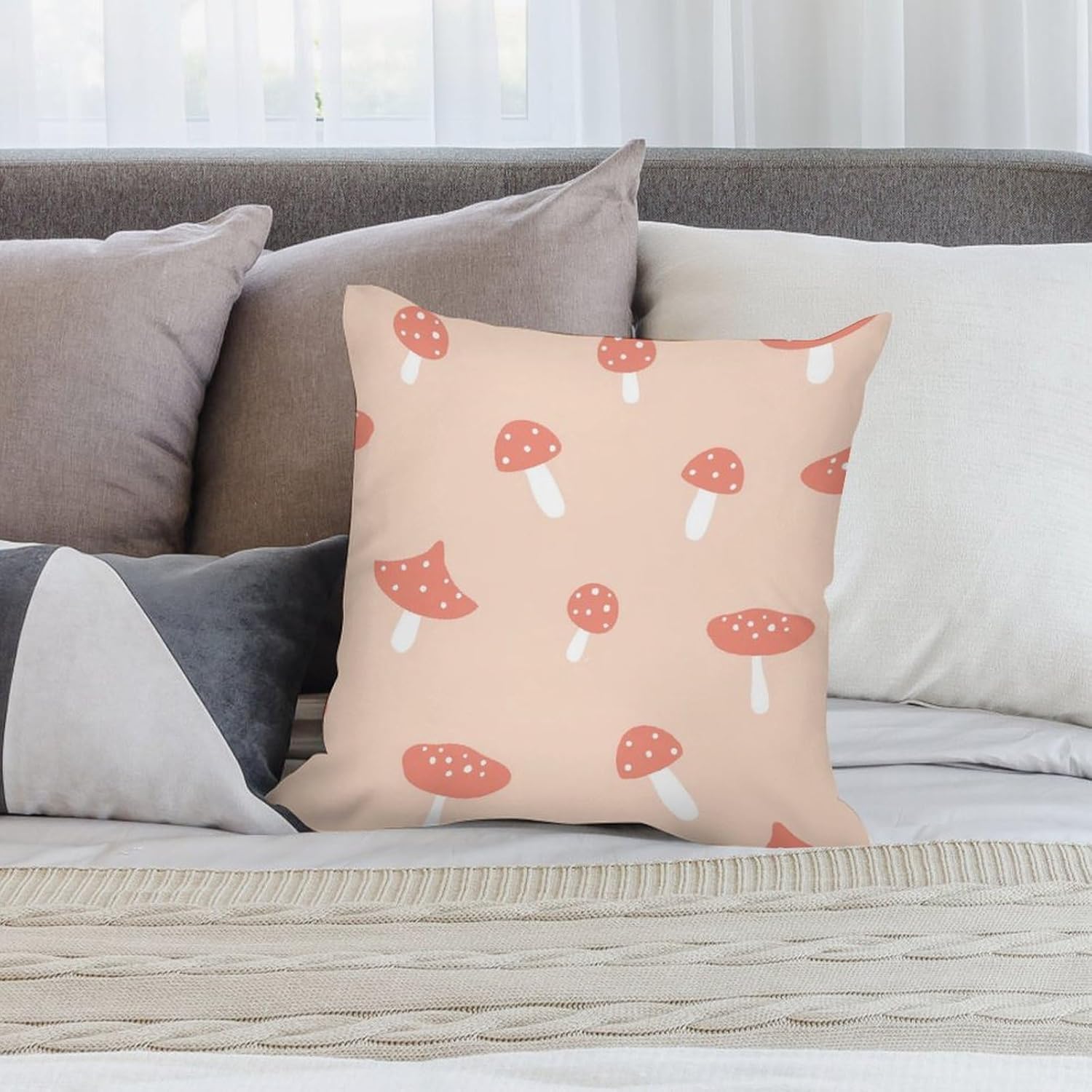 Pink Mushroom Super Soft, Smooth and Comfortable Pillow Cover, Four Pillowcases 24 "x24