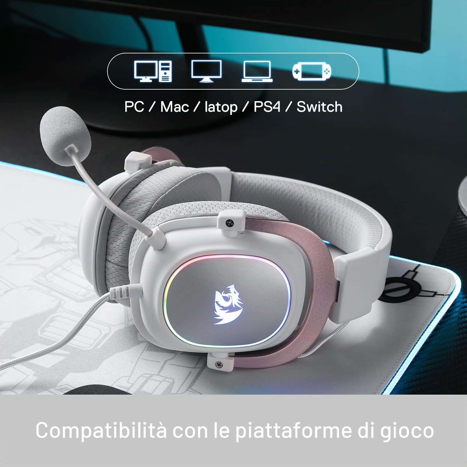 Redragon Zeus-X H510 Cuffie Gaming Cablate RGB 7.1 Surround | Driver audio da 53 mm, cuscinetti memory foam, tessuto resistente, cuffie multipiattaforma