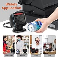 Vista 7 de OBZ Escáner de código de barras de escritorio 1D 2D, escáner de código de barras omnidireccional con cable USB, escáner de código de barras Azul