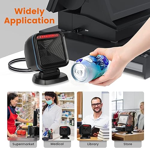 Miniatura 7 de OBZ Escáner de código de barras de escritorio 1D 2D, escáner de código QR USB omnidireccional con cable omnidireccional manos libres escáner de