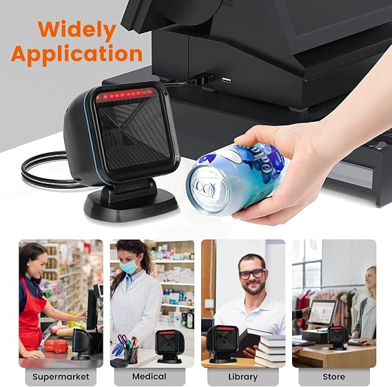 OBZ 2D Desktop Barcode Scanner Hands-Free USB Automatic Code Reader,Blue