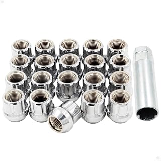 Wheel Accessories Parts 20 Pcs 1/2"-20 Thread Open End Bulge Acorn 21mm 0.84" Long Lug Nuts Chrome 6 Spline Car Hex Fits Ford Mustang ｜ Jeep CJ Wrangler Grand Cherokee