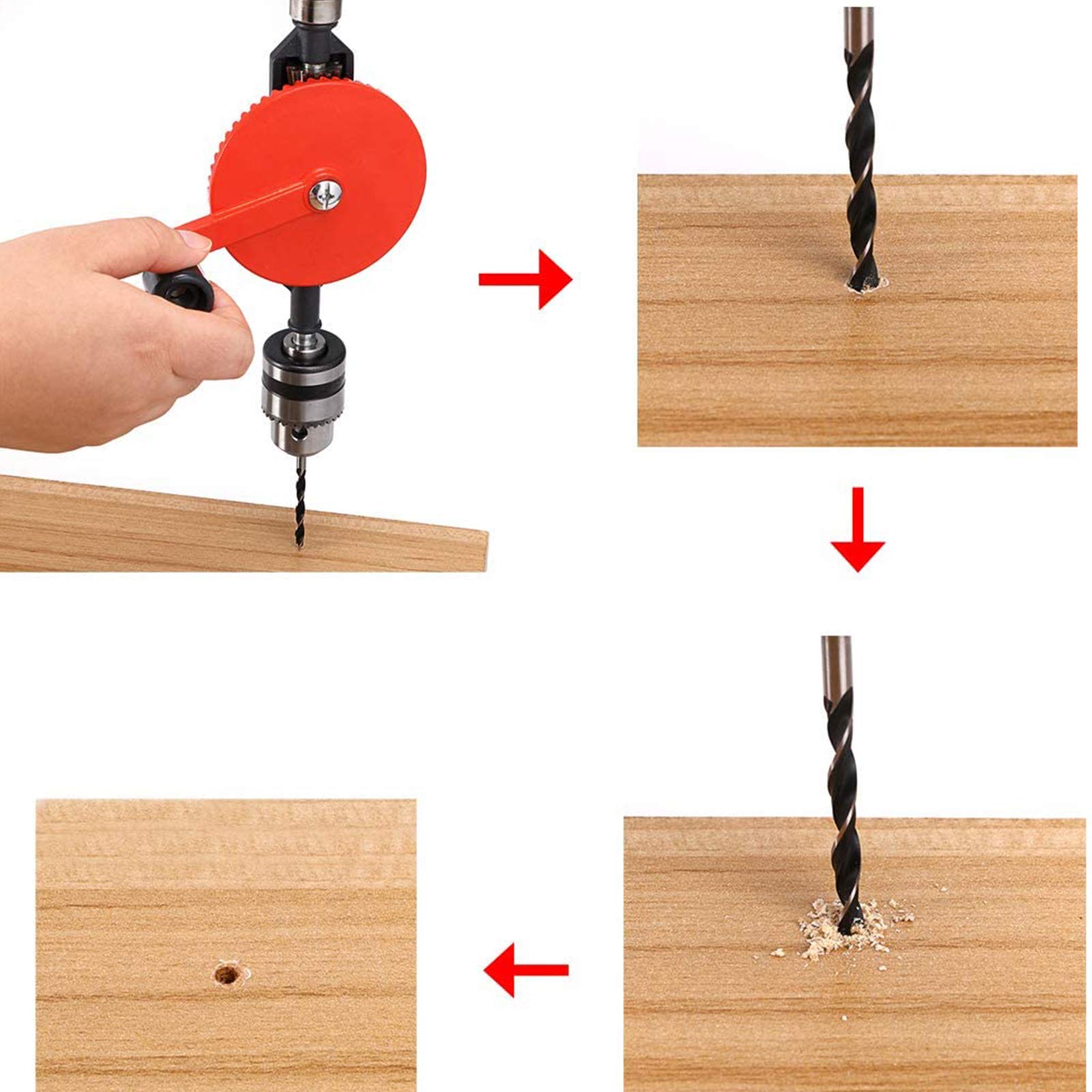Taladro Manual De Manivela Doble Engranaje Portátil Taladro De Manivela, 1/4 Pulgada (0.6-6Mm) DIY Taladro De Carpintería Suministros De Enseñanza Herramientas A Mano