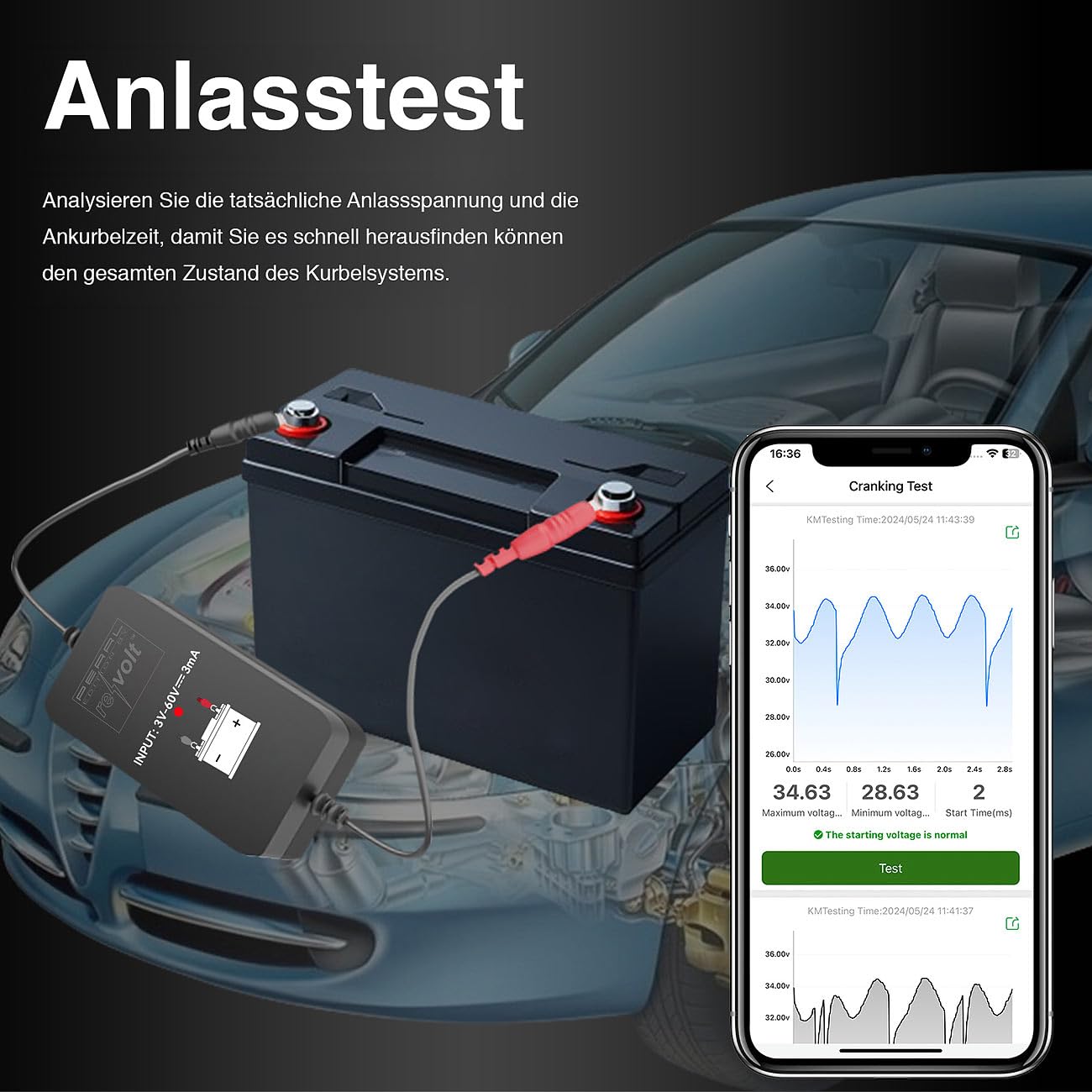 Lescars Monitor Batteria: Set da 4 Monitor della Batteria per Auto, per batterie da 6 a 48 V, Monitoraggio della Tensione Tramite App, Bluetooth (24V, Tester, 12 Volt)