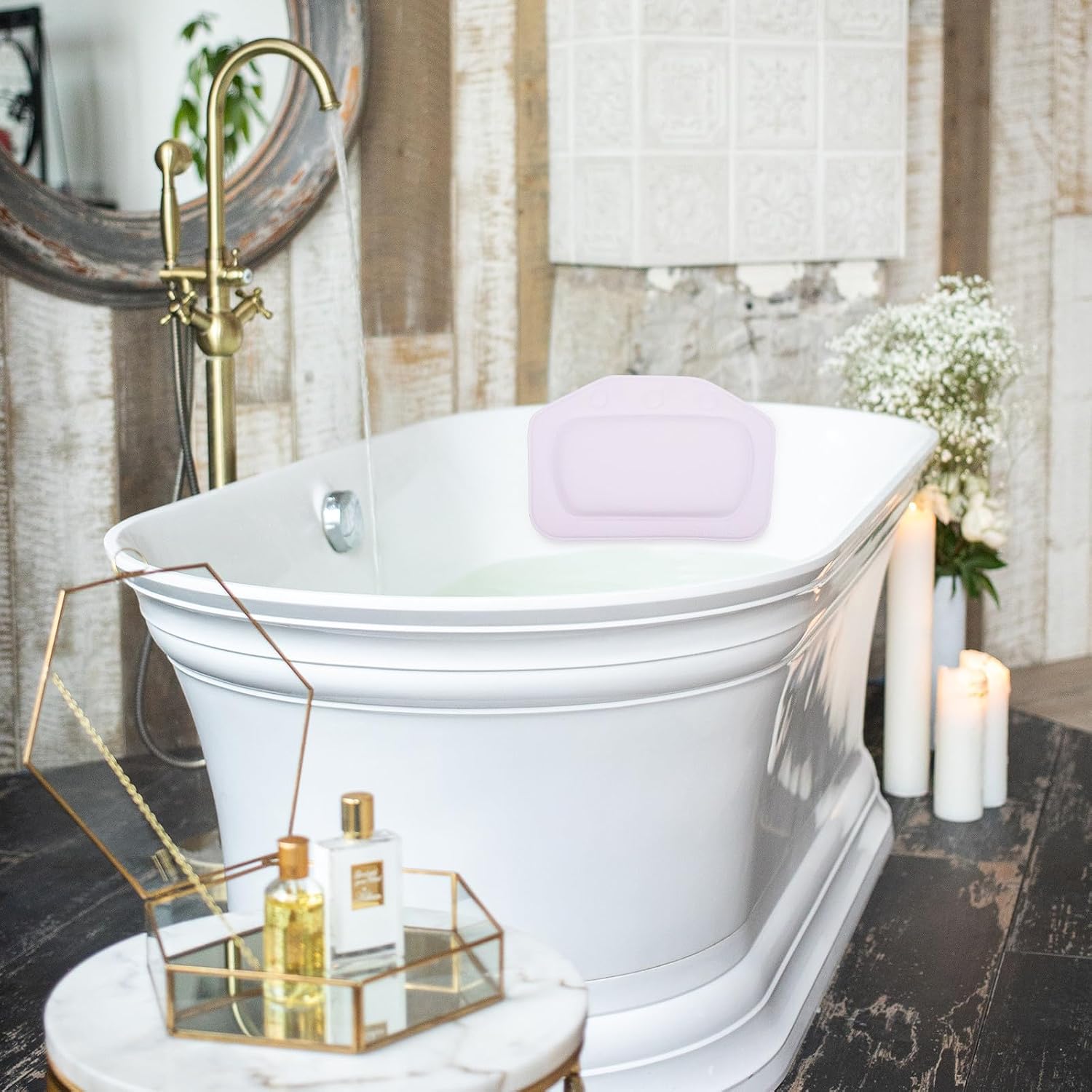 Ciieeo Bathtub Pillow with Suction Cups, PVC Foam Tub Headrest for Neck and Shoulder Support, Non-Slip Spa Bath Cushion for Home and Hotel Relaxation