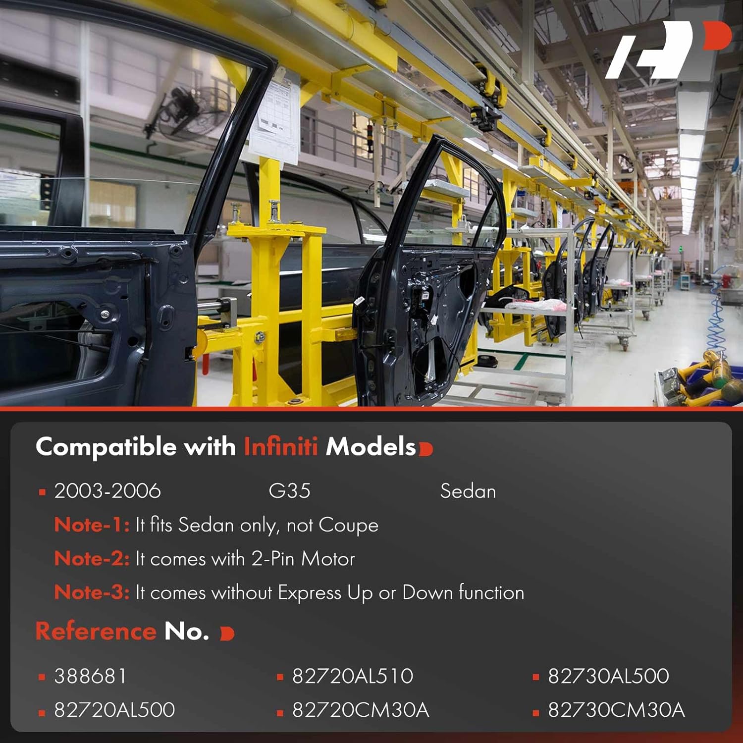 A-Premium Power Window Regulator with Motor Rear Passenger Side Compatible with Infiniti G35 2003 2004 2005 2006 Sedan, Rear Right Passenger Side, Replace# 82720AL500, 82730CM30A