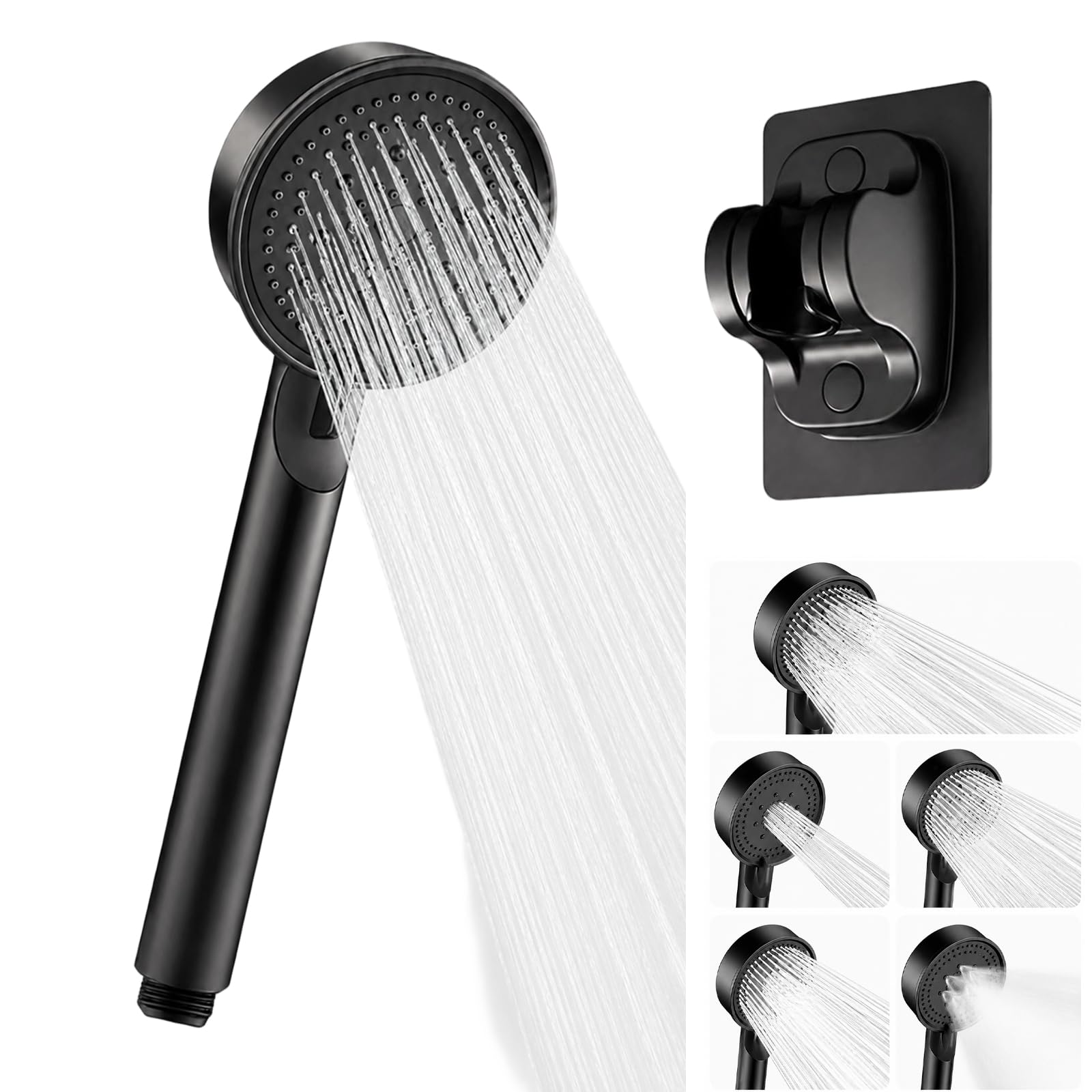Black Shower Head, High Pressure Handheld Shower Heads with Powerful Spray, Compact Design for Small Spaces, Durable Construction with Wall Mount Bracket