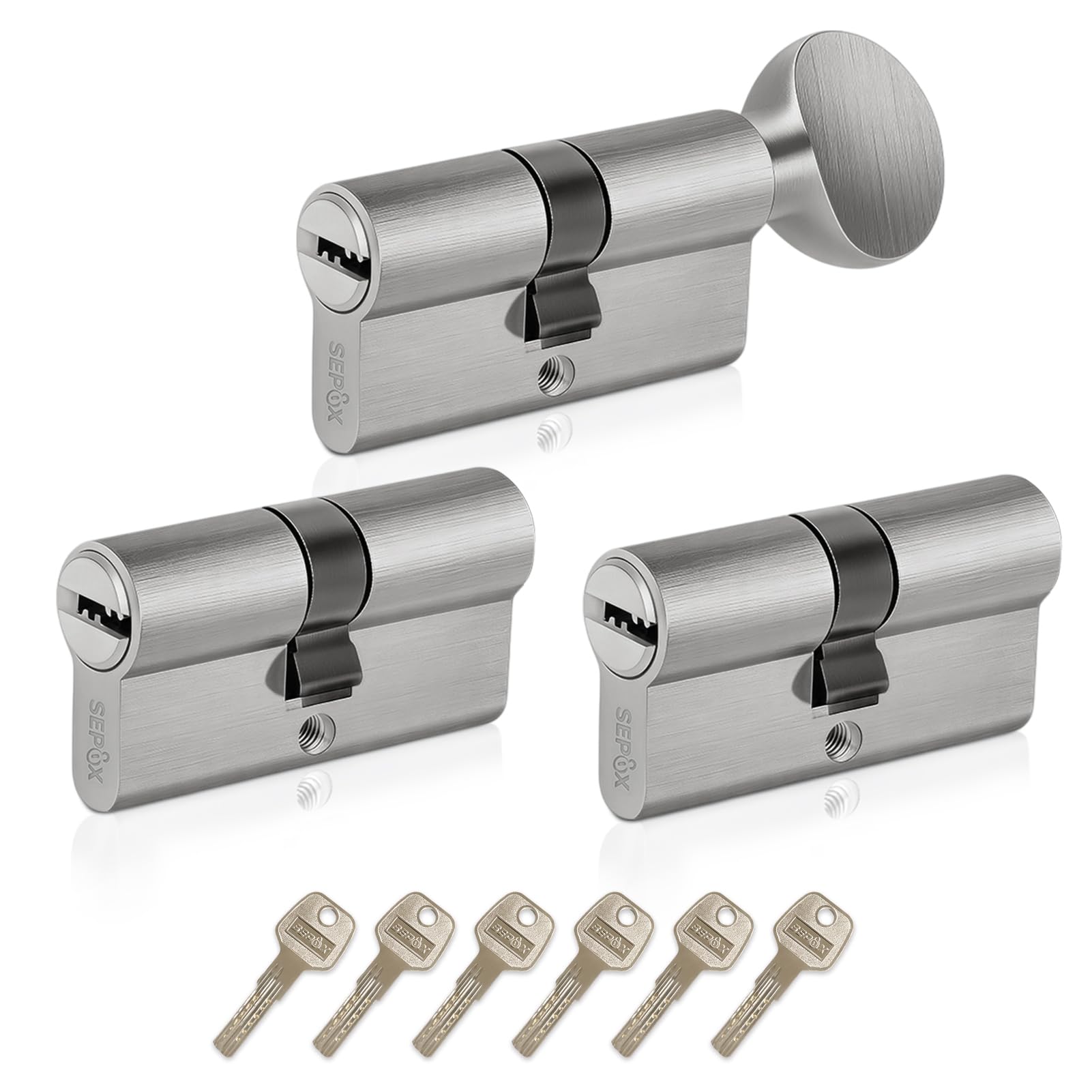SEPOX Euro Cylinders Lock Set 2 Double + 1 Thumb-Turn Cylinders (Keyed Alike), 70mm(35/35),High Security 6 Pin, Alloy Casing Brass core Anti-Drill Anti-Pick Door Barrel for Home,Office