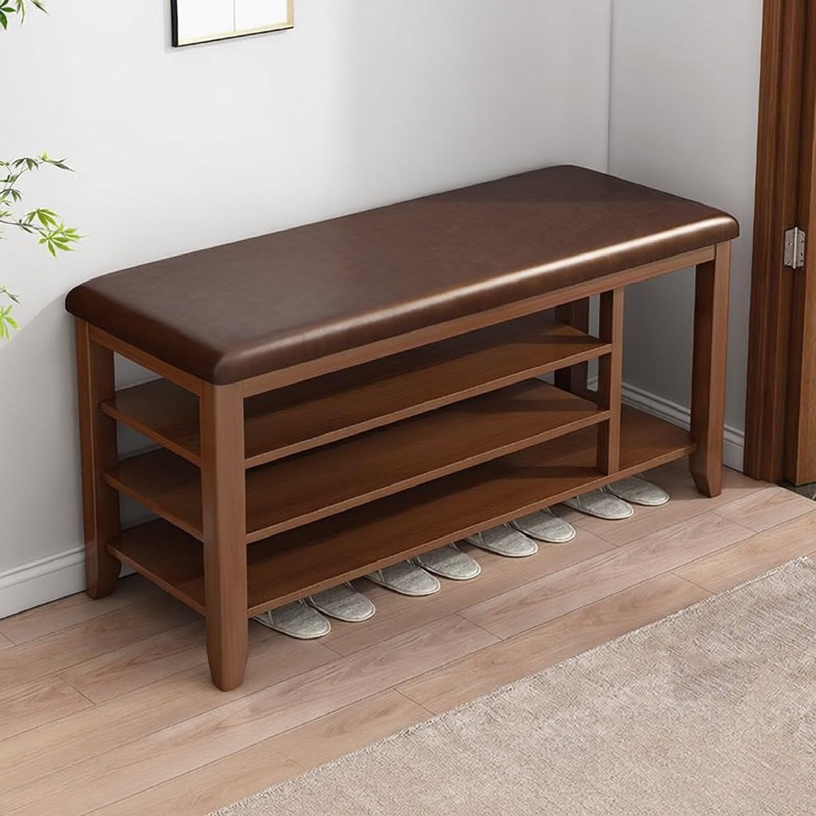Banc de rangement à chaussures en bois et cuir synthétique haut de gamme