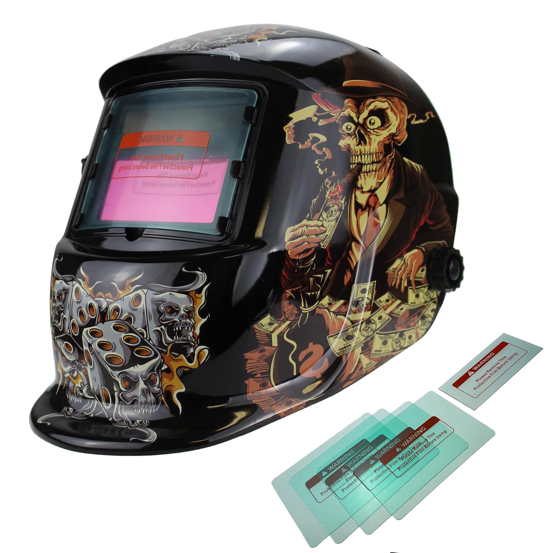 XTRM Auto Darkening Welding Helmet Hi-Tech Grinding CE Approved Solar Power Function Professional Protective Gear Welding Tig Mig Arc Welders Mask Helmet + 5 Lens (Gangsta, One) โ image 1