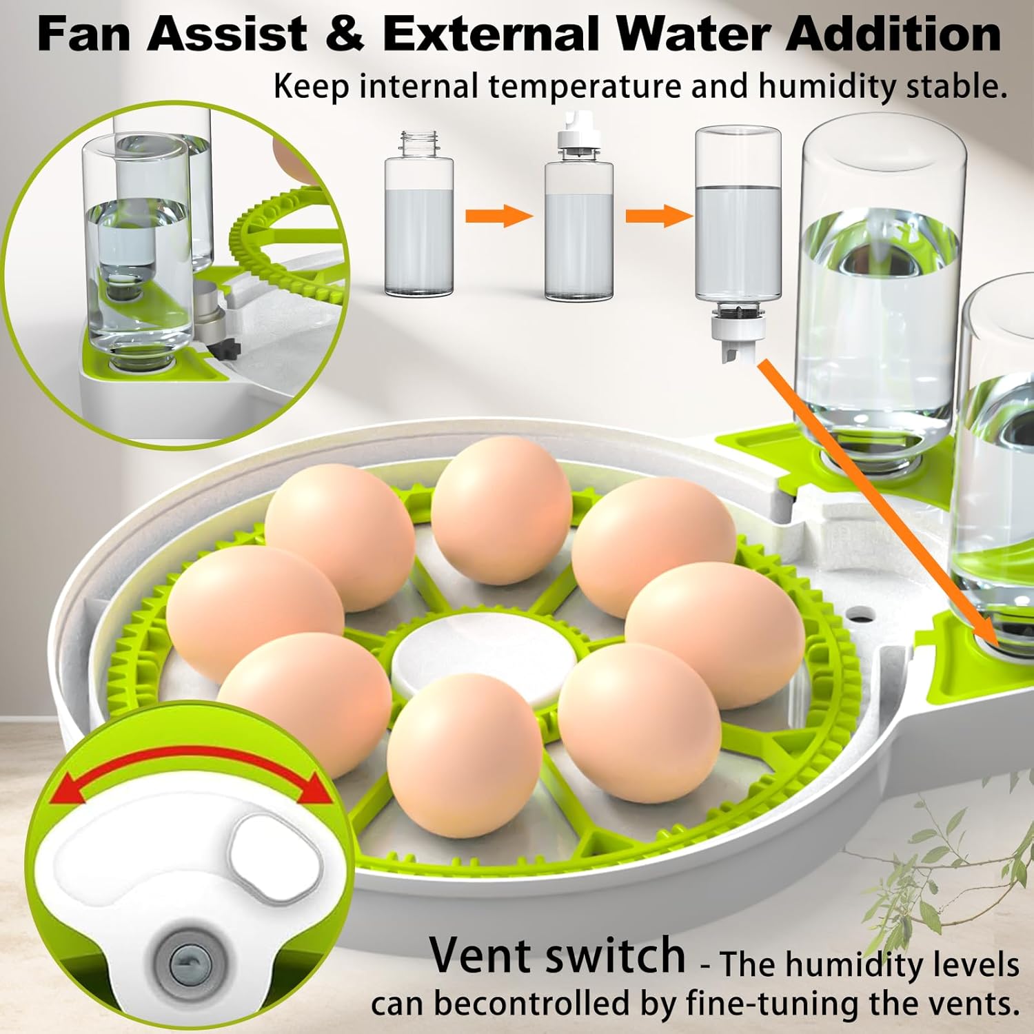 Egg Incubators for Hatching Eggs, 8/30 Chicken Egg Incubator with Automatic Egg Turning, Temperature Control & Humidity Display, Egg Candler, Home Use for Chicken, Duck, Quail - 2 Egg Trays Green