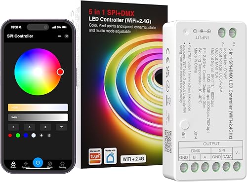 PAUTIX WiFi SPI+DMX SPIW5 Tuya SPI controlador LED compatible con AlexaGoogle Home, para un solo colorCCTRGBRGBWRGBCCT SPI tira de luces LED,