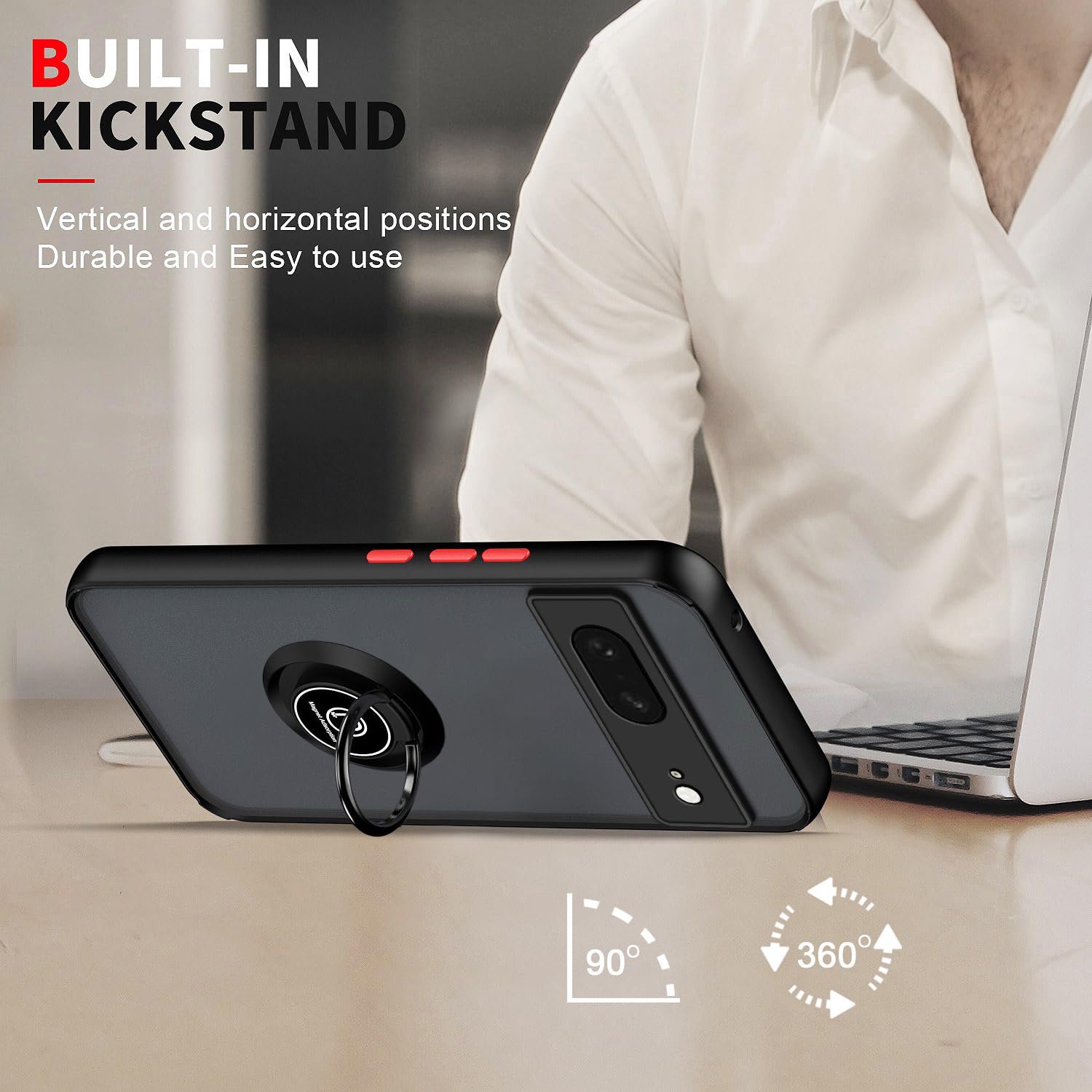 Custodia XINYEXIN Per Google Pixel 8 Con Protezione Fotocamera Scorrevole – Anello Magnetico 360° E Supporto – Militare Anticaduta – Viola