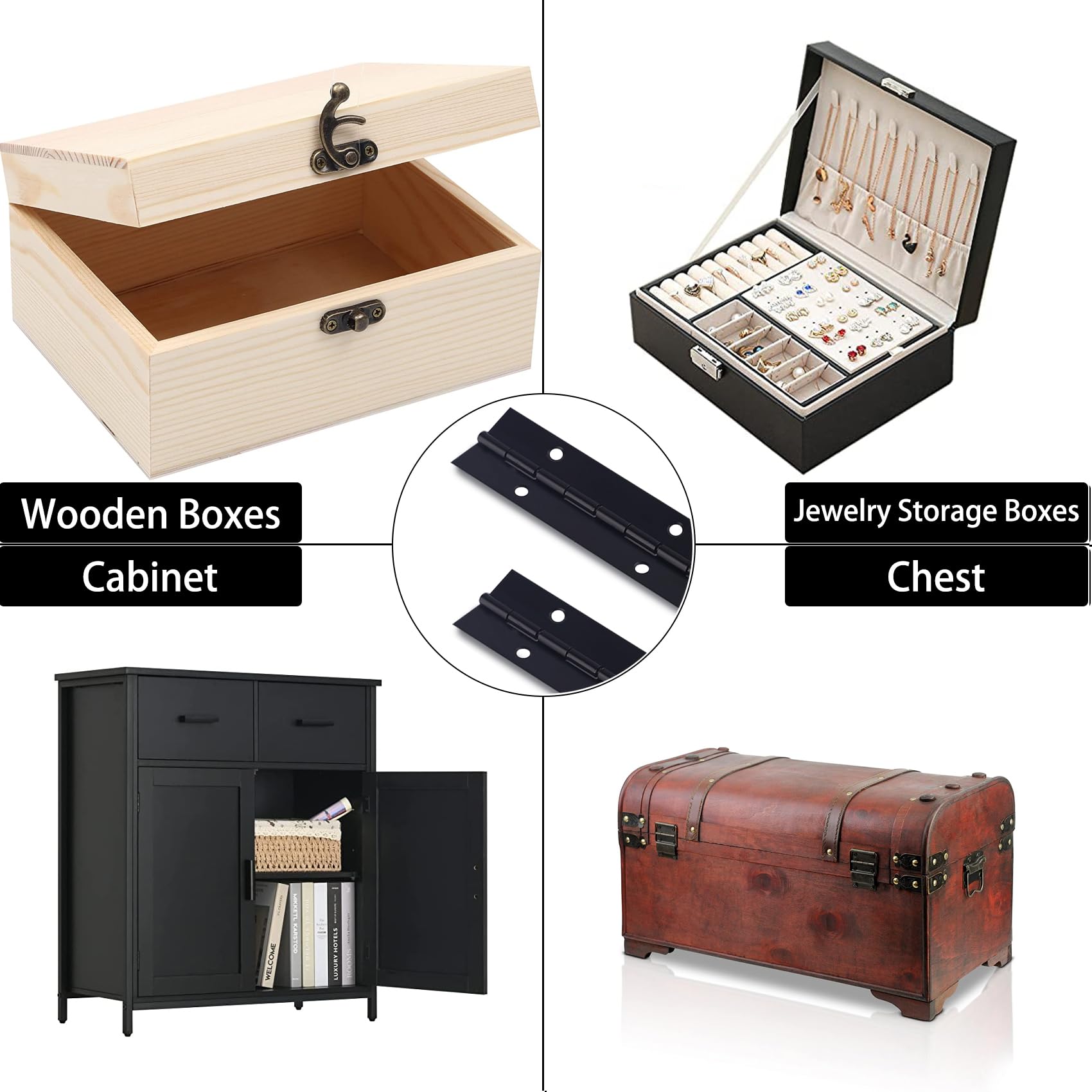2 bisagras de piano resistentes de 30 x 1.2 pulgadas, bisagra continua de acero inoxidable negro para gabinete, puerta, cajas de madera, grosor de hoja de 0.04 pulgadas, ancho abierto de 1.2 pulgadas