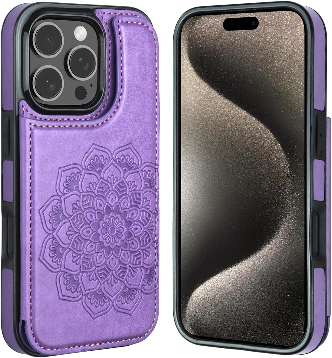 MMHUO for iPhone 16 Pro Max Case with Card Holder, Flower Magnetic Clasp Flip Case for iPhone 16 Pro Max Wallet Case for Women, Protective Case Phone Case for iPhone 16 Pro Max (6.9 Inch),Purple - Image 7