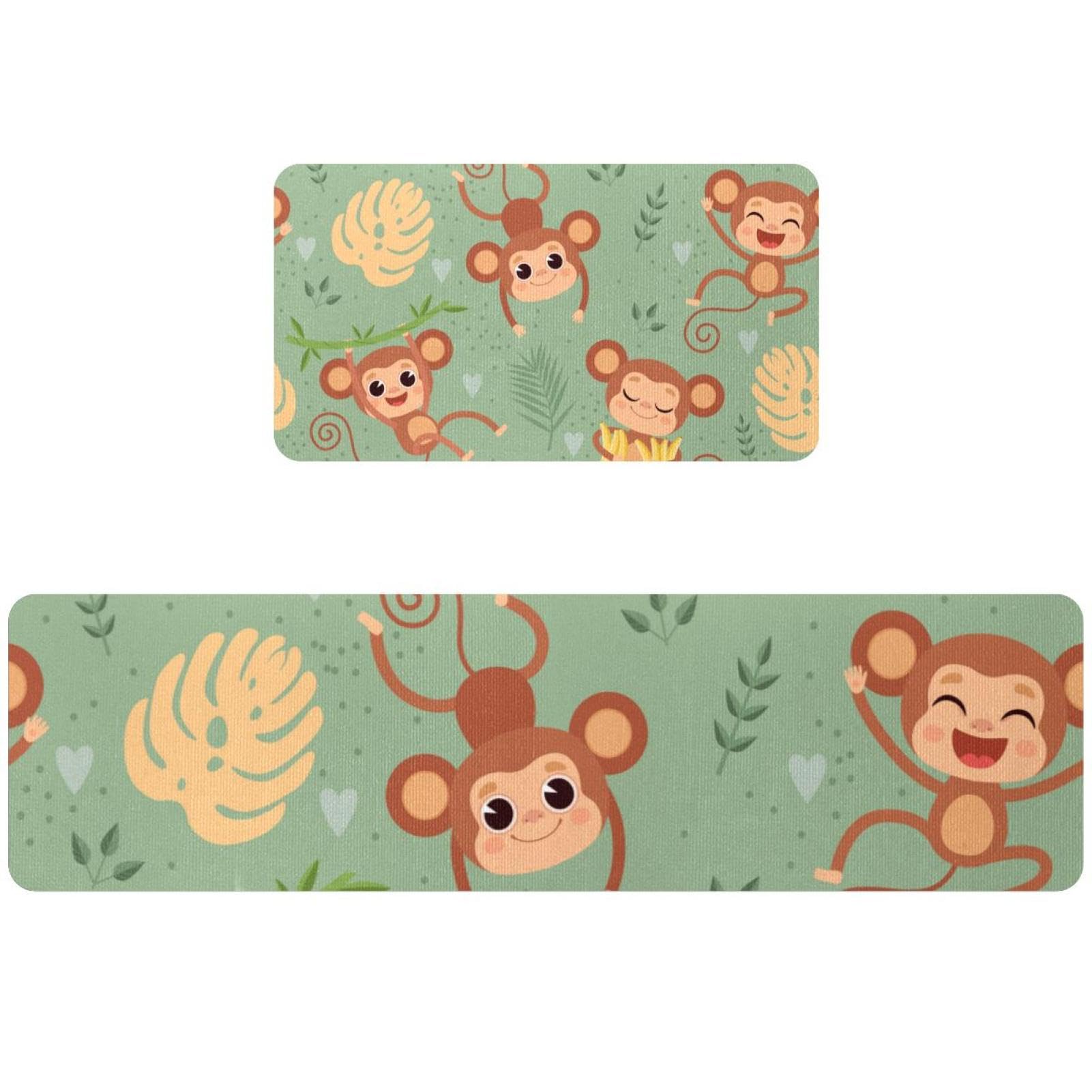 Tapis de cuisine antidérapant lot de 2 tapis lavables motif jungle
