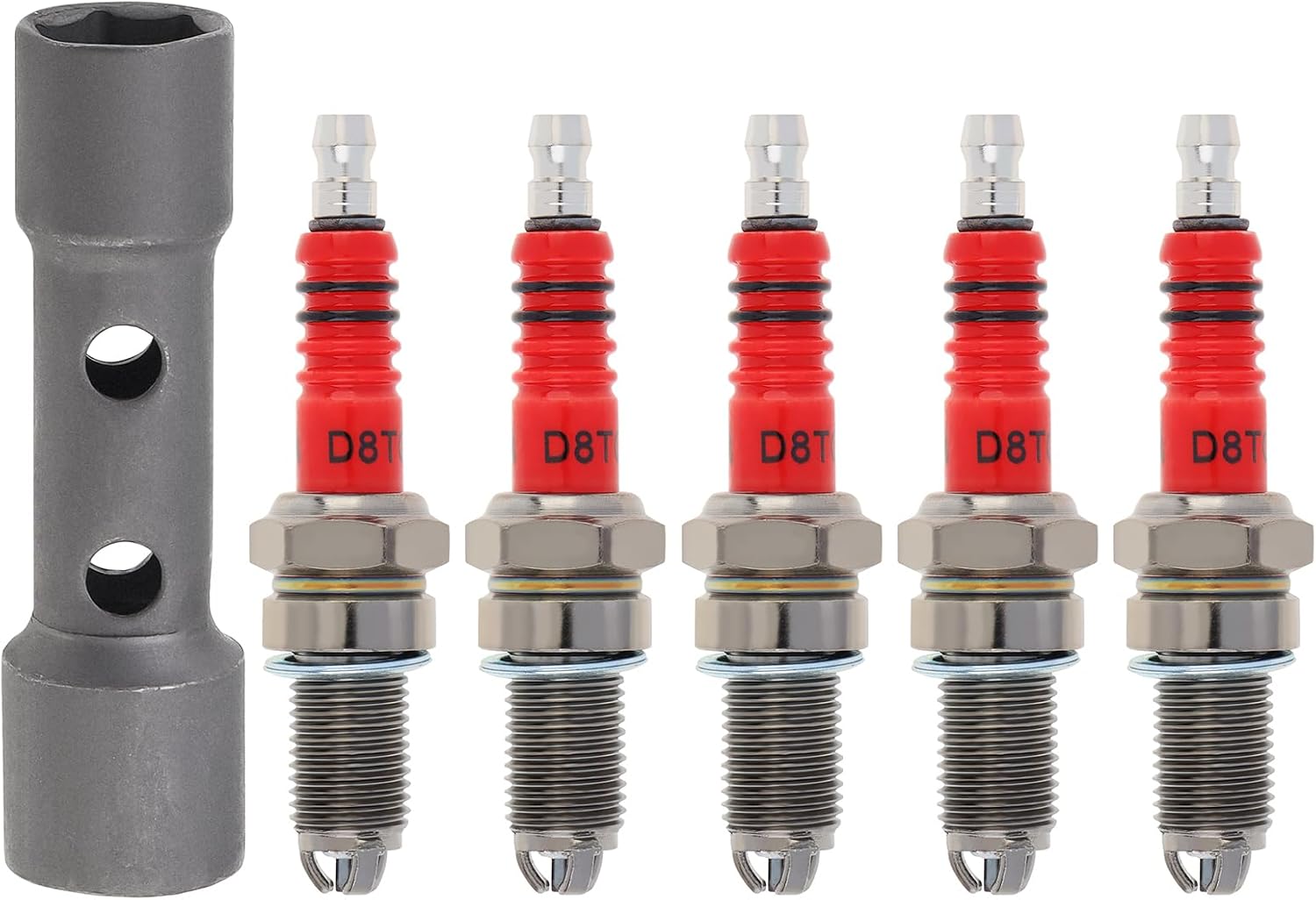Windance 5pcs D8TC High Performance 3 Electrode Spark Plug for Motorcycle ATV Scooter Pit Dirt Bike Quadwith Socket Wrench, Ignition Sparkplug Replacement for 50cc to 150cc (D8TC)