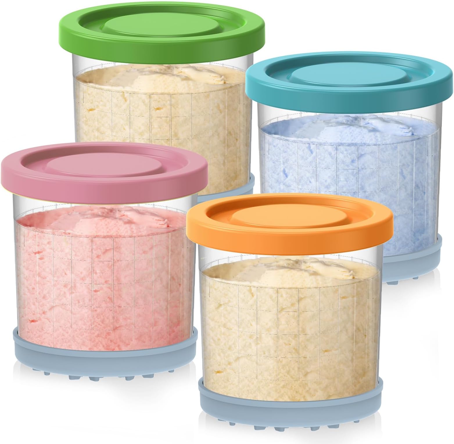 for Ninja Creami Pints and Lids - 4 Pack,16OZ Compatible with NC299AMZ & NC300s Series Ice Cream Makers, Extra Cups Replacement for Ninja Creamy Containers Airtight Anti-slip Dishwasher Safe