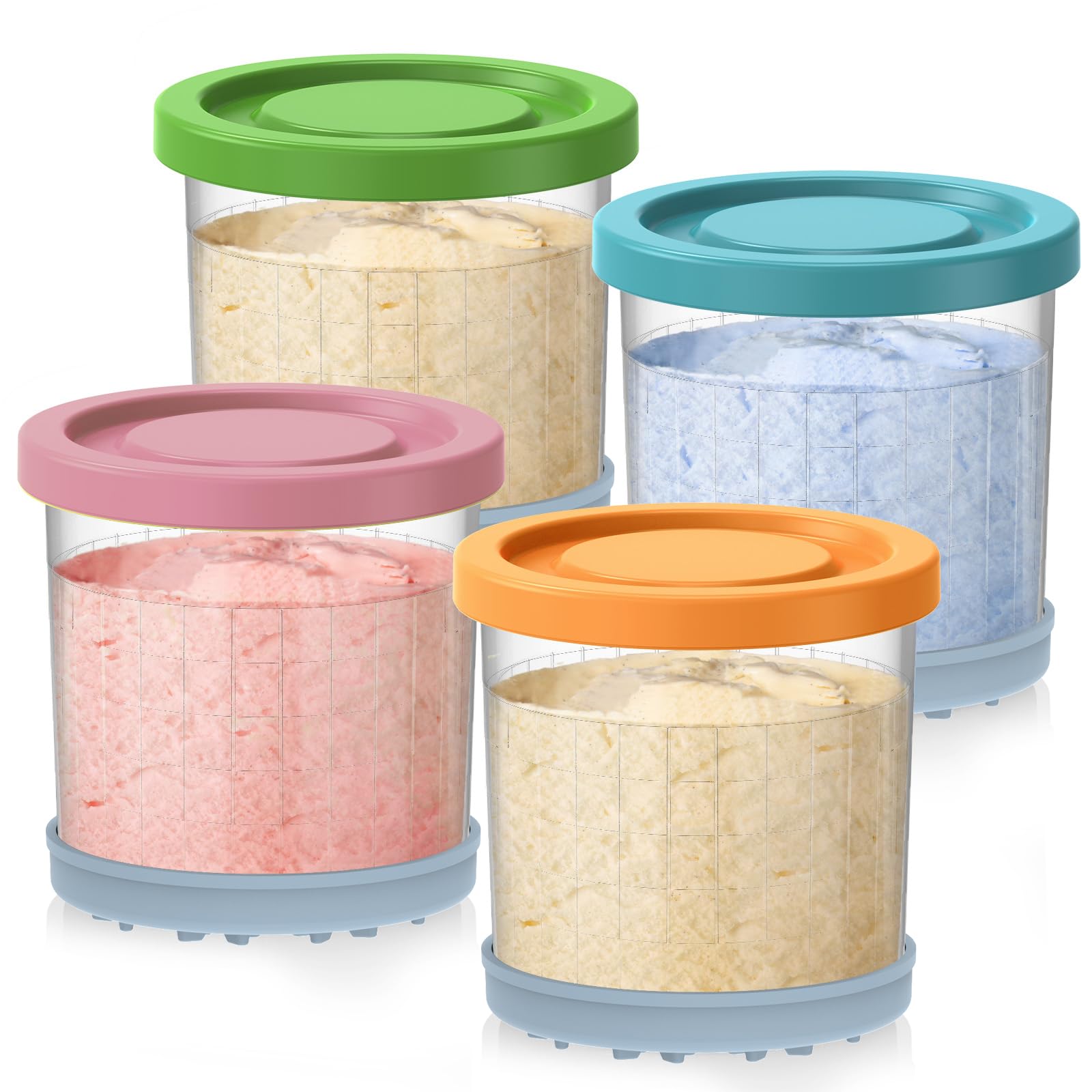 for Ninja Creami Pints and Lids - 4 Pack,16OZ Compatible with NC299AMZ & NC300s Series Ice Cream Makers, Extra Cups Replacement for Ninja Creamy Containers Airtight Anti-slip Dishwasher Safe
