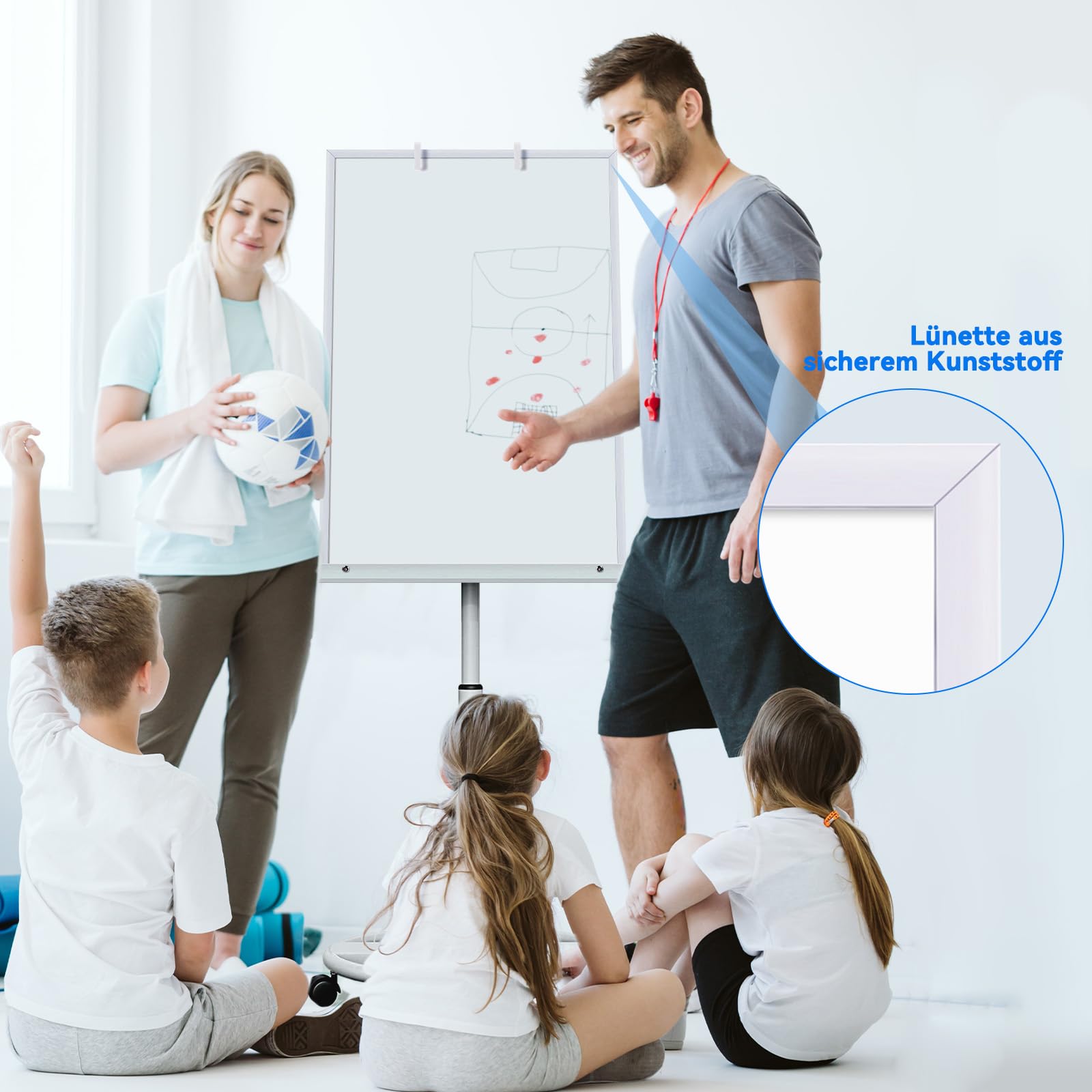 maxtek Flipchart Ständer, 90x60cm Whiteboard mit Ständers, Kunststoffrahmen Flipchart Papier, Magnetisch Höhenverstellbar, Trocken Abwischbar, 1 Radierer, 3 Markern und 6 Magneten