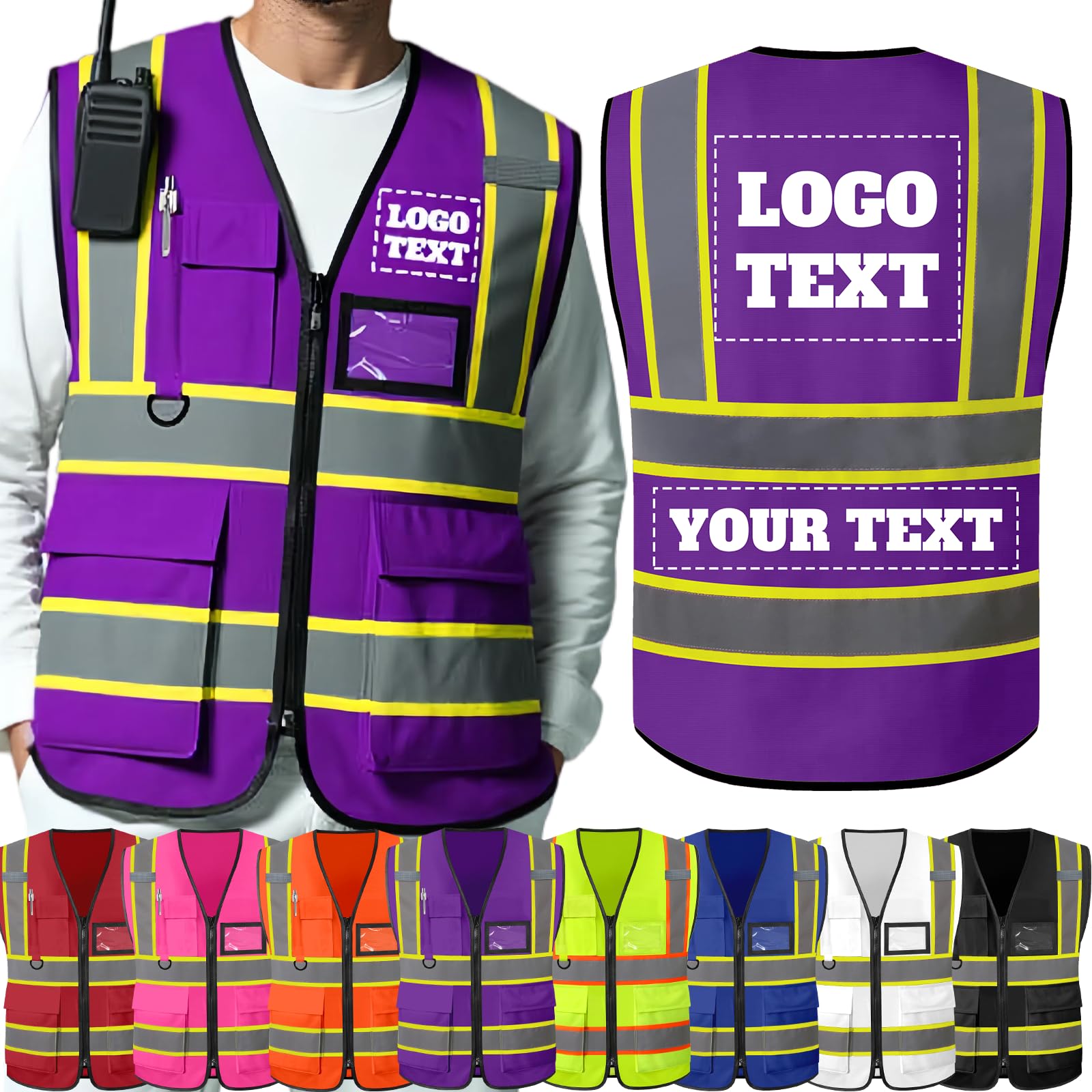 SIMIEEK Custom Safety Vest Customized High Visibility Reflective Vests with Logo, Personalised Two-tone Construction Vests Men Women