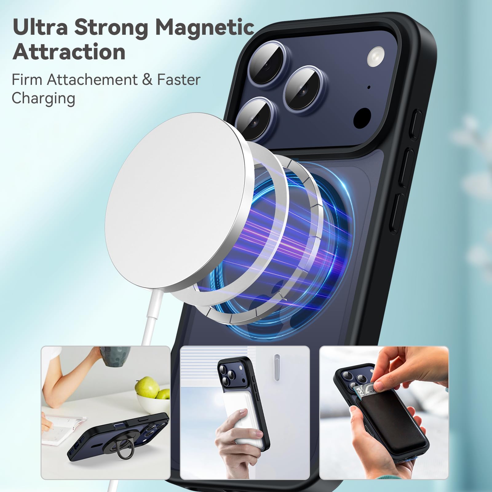 Natiiozie Magnetica Cover Compatibile con iPhone 17 Pro Compatibile con MagSafe Custodia Traslucida Opaca Posteriore, Anti-impronta Resistente ai Graffi Protettiva Case Nero