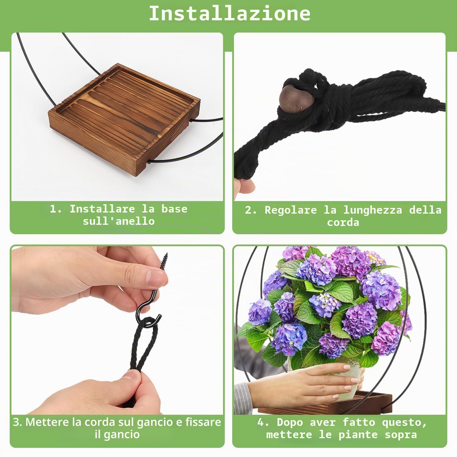 mumisuto 2 Pezzi Vasi da Appendere con Base in Legno, Vaso Sospeso per Piante Interno Boho, Portavaso da Appendere per la Decorazione di Interni ed Esterni (Nero 1)