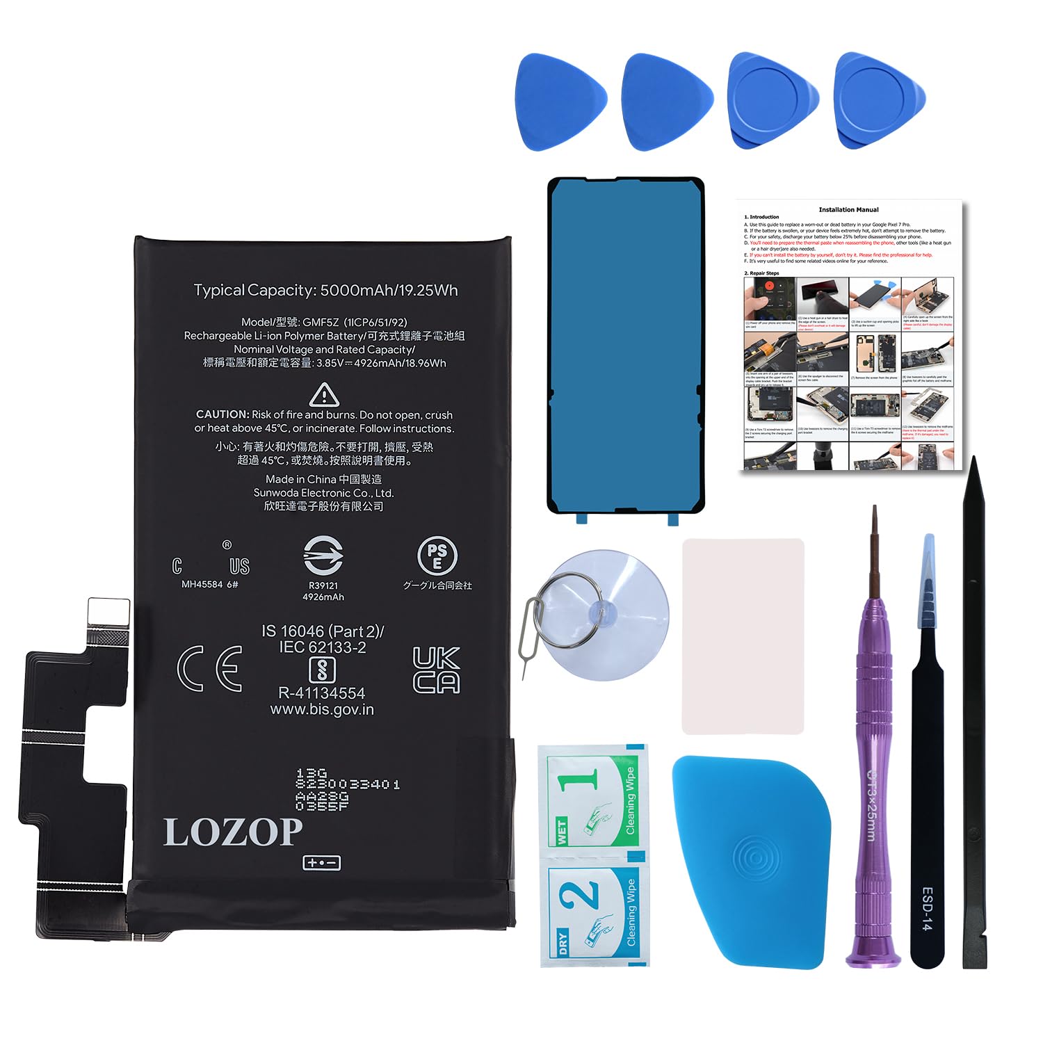 for Pixel 7 Pro Battery Replacement Kit, Replacement Battery for Google Pixel 7 Pro Model GP4BC, GE2AE, GFE4J with Repair Tools Kit and User Manual