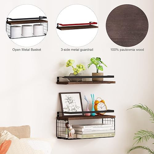 Miniatura 4 de RekRang Estantes flotantes montados en la pared, estantes de baño sobre el inodoro con cesta de almacenamiento de papel y protectores protectores,