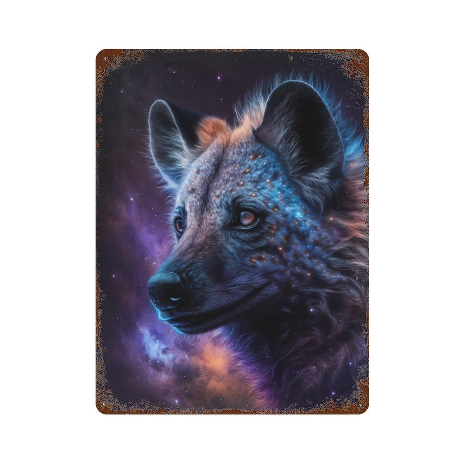 Rust Effect Galactic Wolf Portrait -25 Aged Metal Wall Plaque 15.7"x11.8", Shabby Chic Decor for Living Room, Hallway And Home Decor