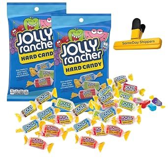 CLASSIC ORIGINAL JOLLY RANCHER HARD CANDY 2 PACK -7 OZ Each | Individually Wrapped Assorted Fruit Flavor - Blue Raspberry, Green Apple, Cherry, Grape, watermelon | Cholesterol-free Fat-free Hard Candy | SameDay Shippers Bag Clip Included