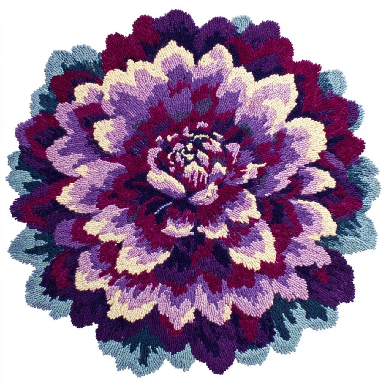Kitquiver Rug Making Kit for Adults Purple Dahlia 50x50cm